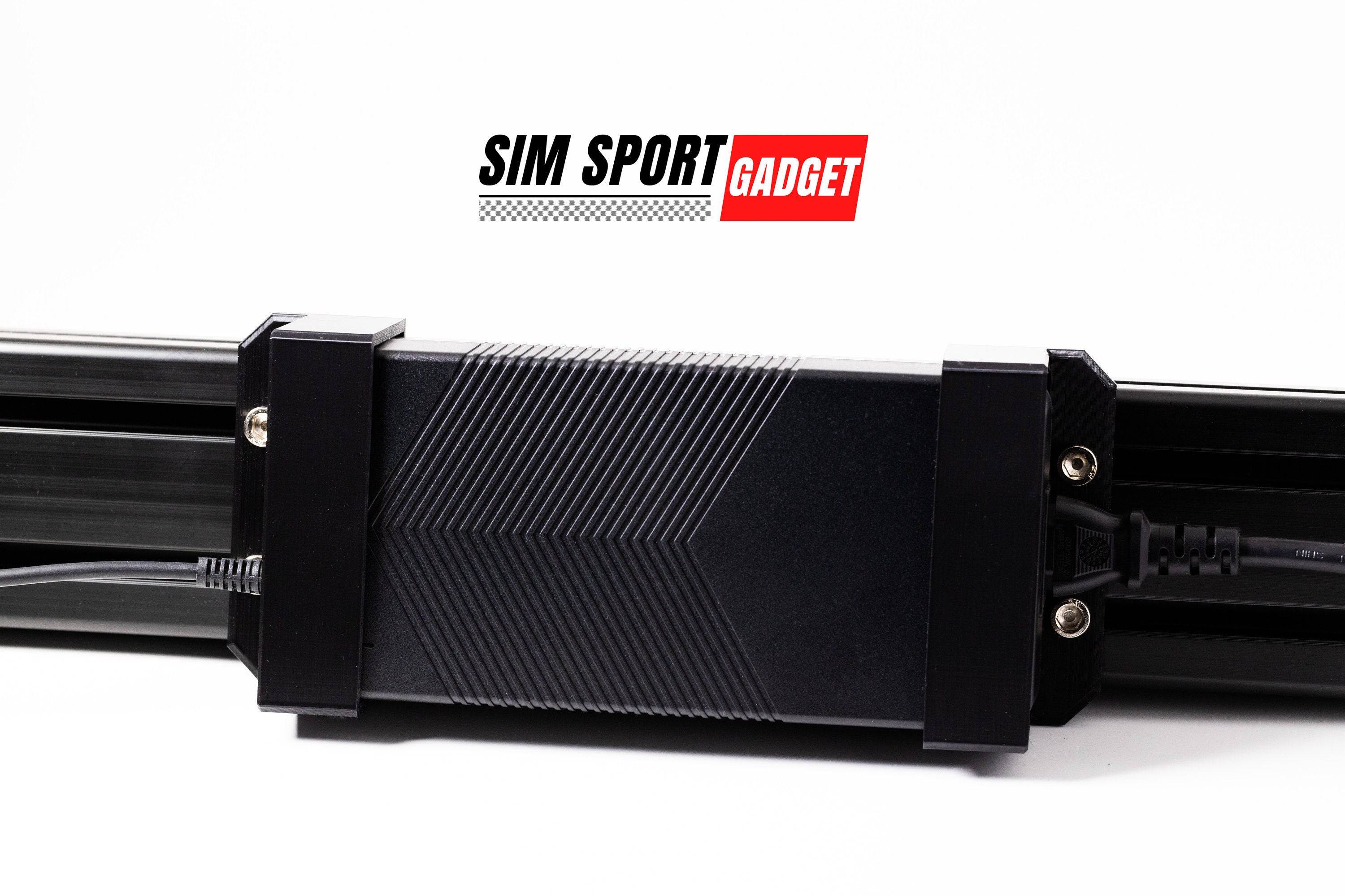 SimSportGadget power supply bracket for Logitech Pro Racing Wheelbase, designed to securely hold the power brick in place.