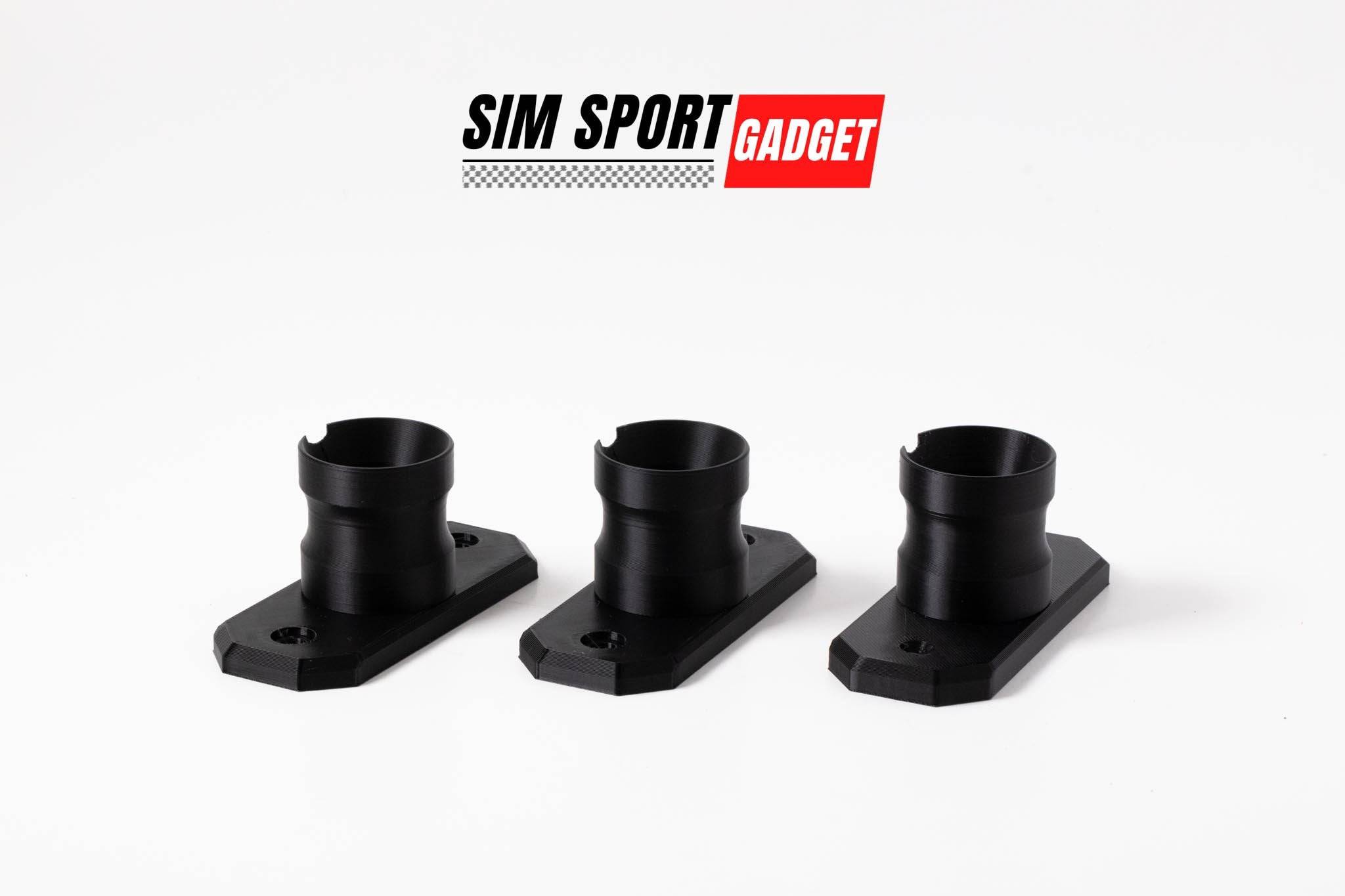 SimSportGadget 3-pack Profile Wheel Mounts for Fanatec QR1 quick release system, showing sturdy black wheel mounts with metal fittings.