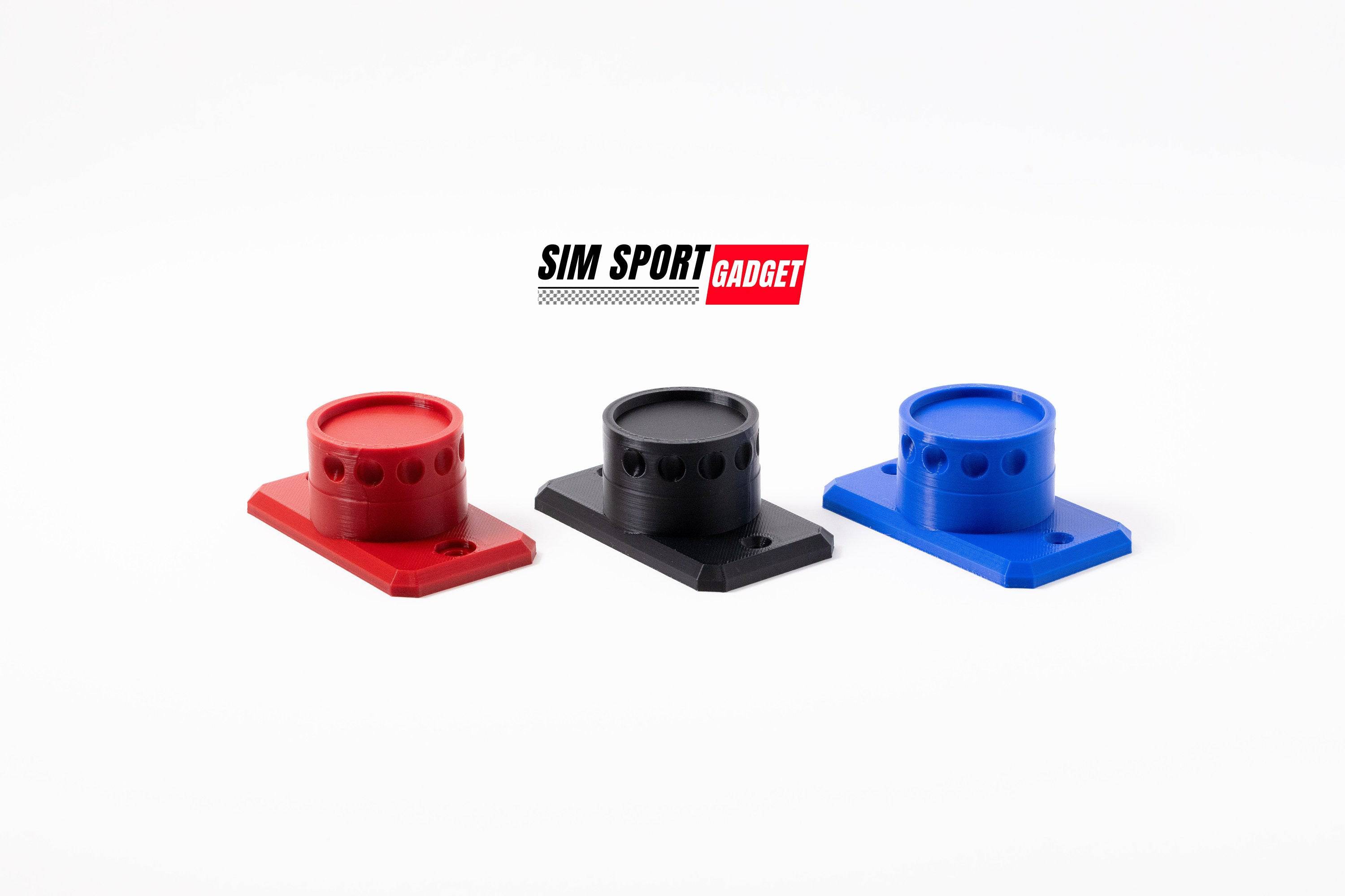 SimSportGadget profile wheel mount for Moza quick release, showing the sturdy mount with quick release mechanism on a dark background.