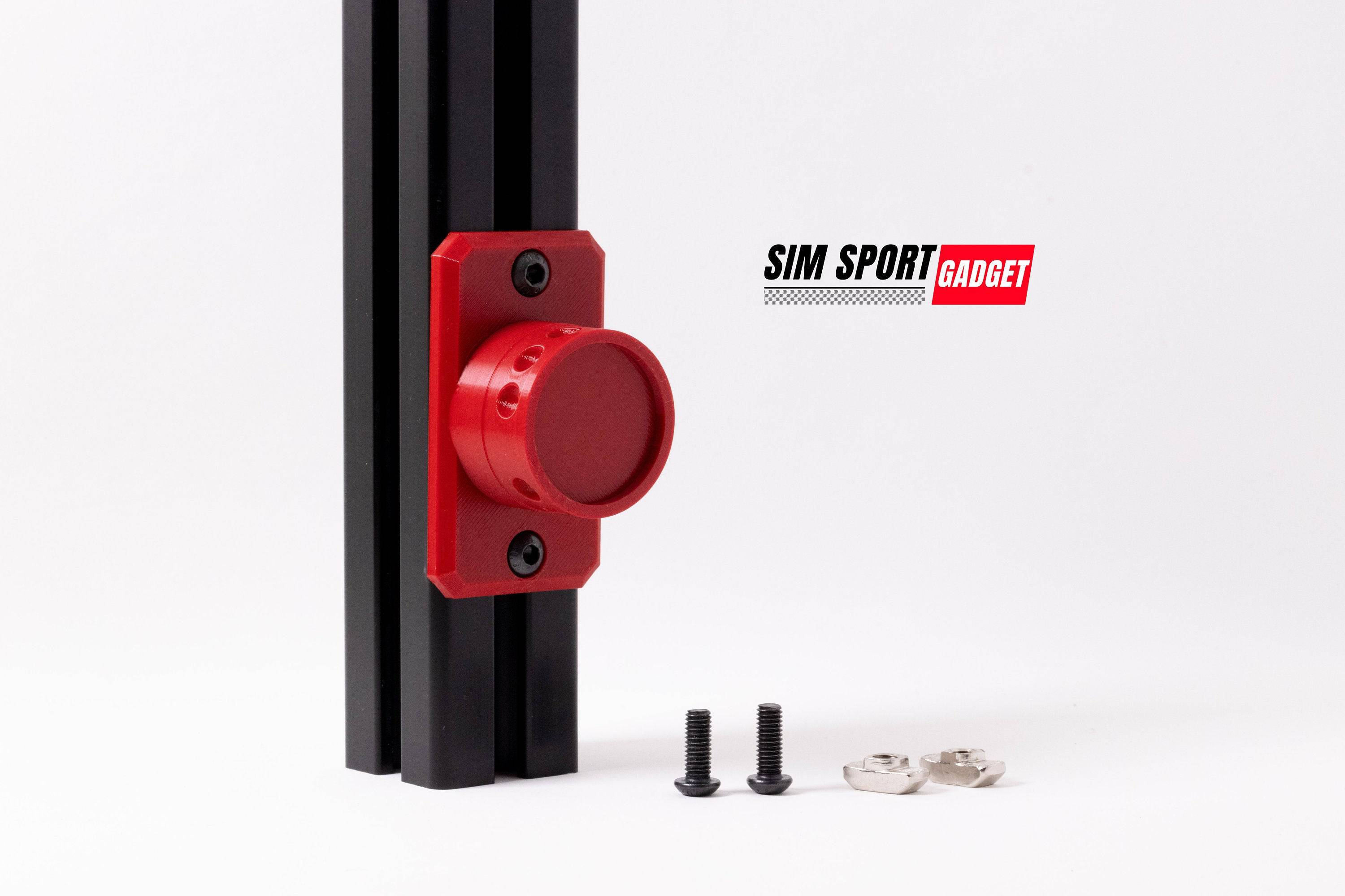 SimSportGadget wheel profile mount for Moza quick release, showcasing the sturdy mount attached to a wheel for gaming or simulation.