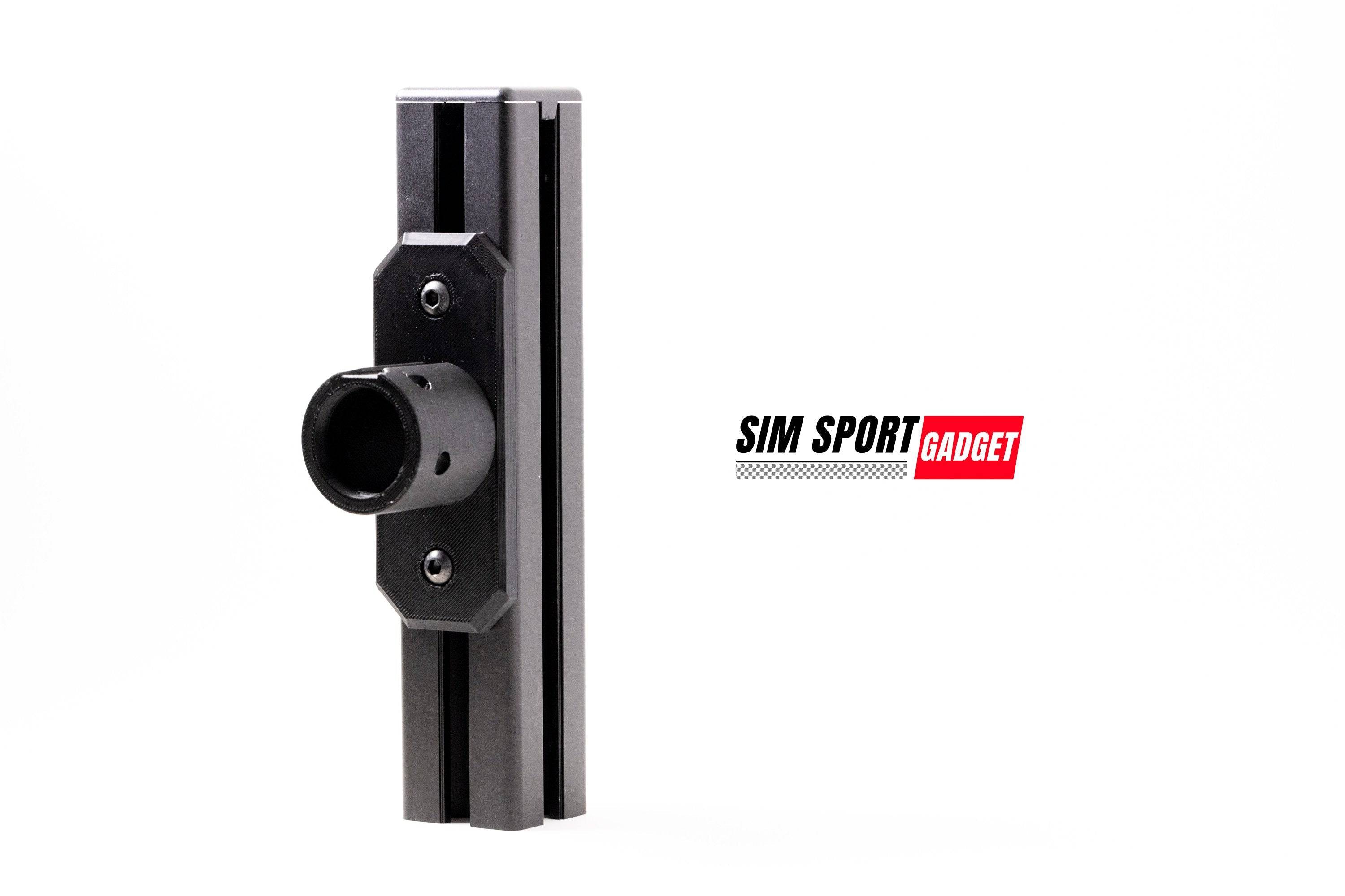 Logitech Pro steering wheel aluminum profile mount for sim racing, featuring sturdy construction and adjustable mounting points.