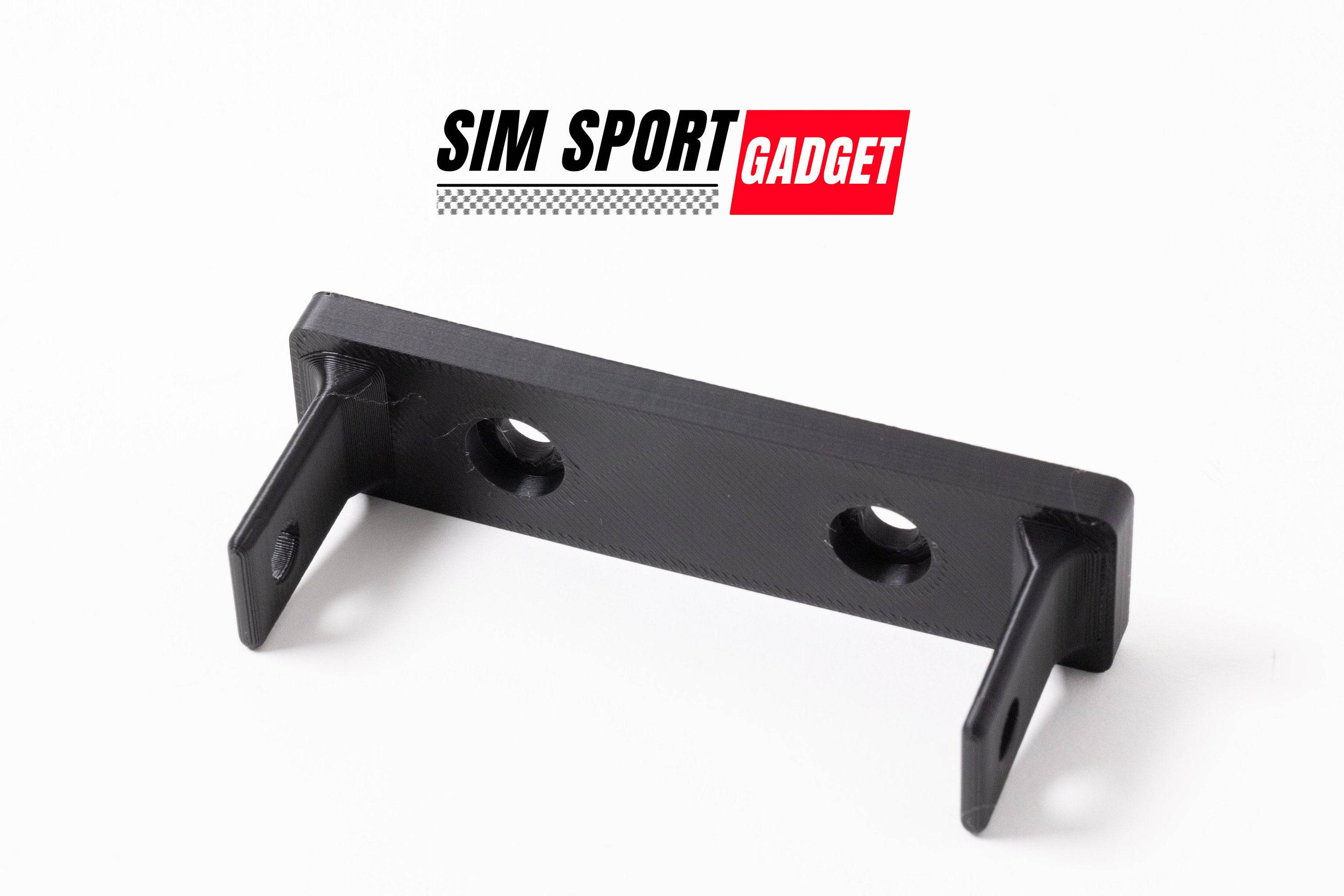 Fanatec emergency stop mount accessory by SimSportGadget, shown attached to a racing wheel setup for quick access.