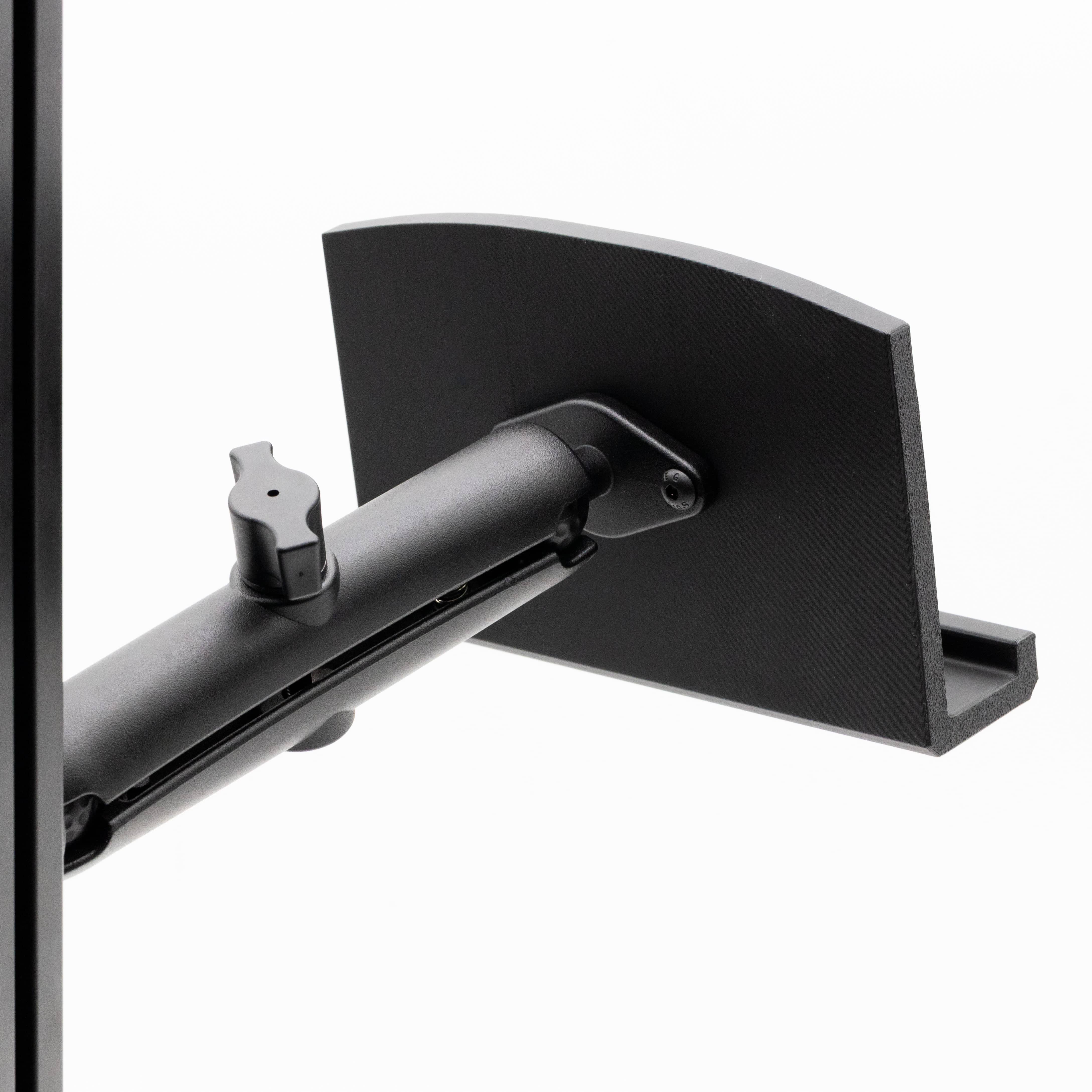 Adjustable SimSportGadget keyboard mount tray with a sturdy support arm and sleek design for ergonomic workspace setup.