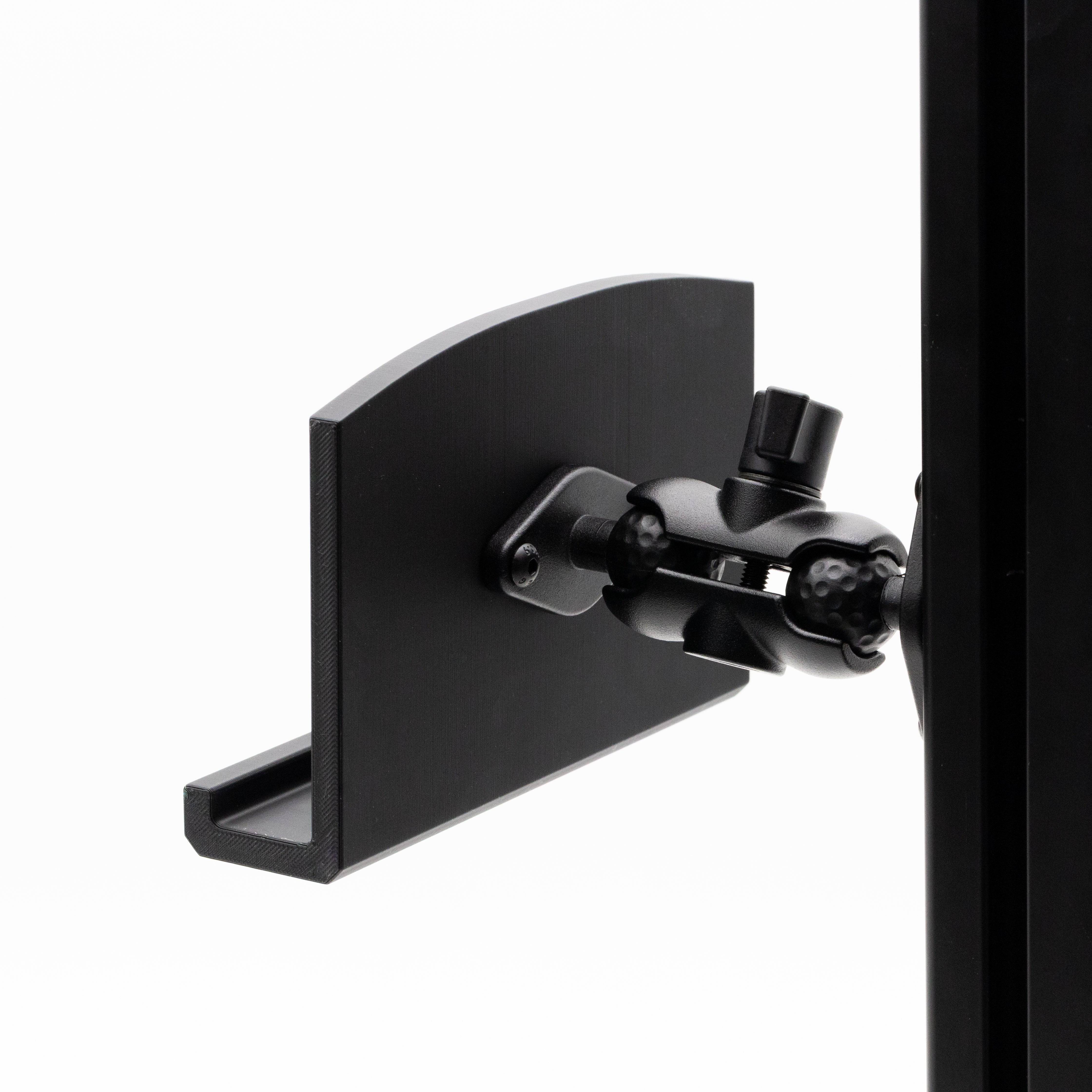 Adjustable SimSportGadget keyboard mount tray with a sleek, ergonomic design for comfortable typing and workspace organization.