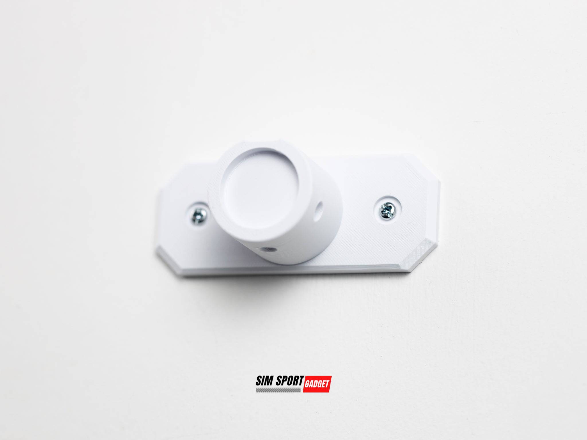 White Logitech Pro Quick Release wheel mount by SimSportGadget, designed for secure wall mounting of racing wheels.