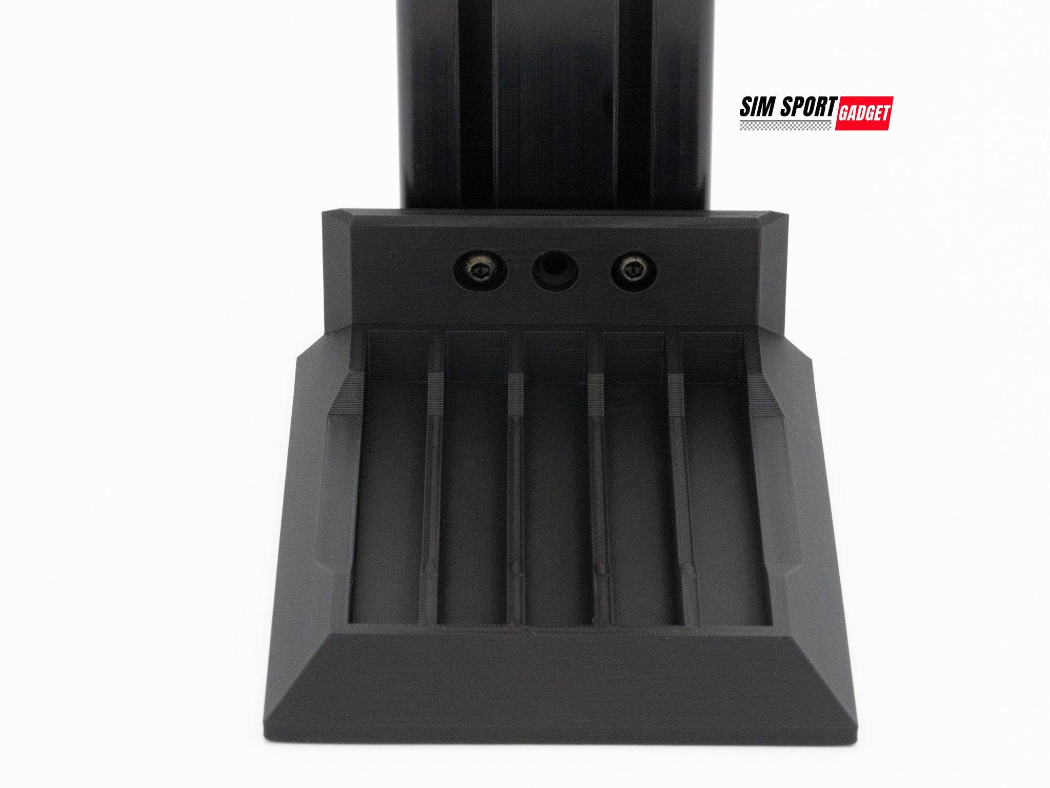SimSportGadget PS5 disk holder and power brick wall mount for sim rig setup, featuring a sturdy bracket for organized gaming equipment.