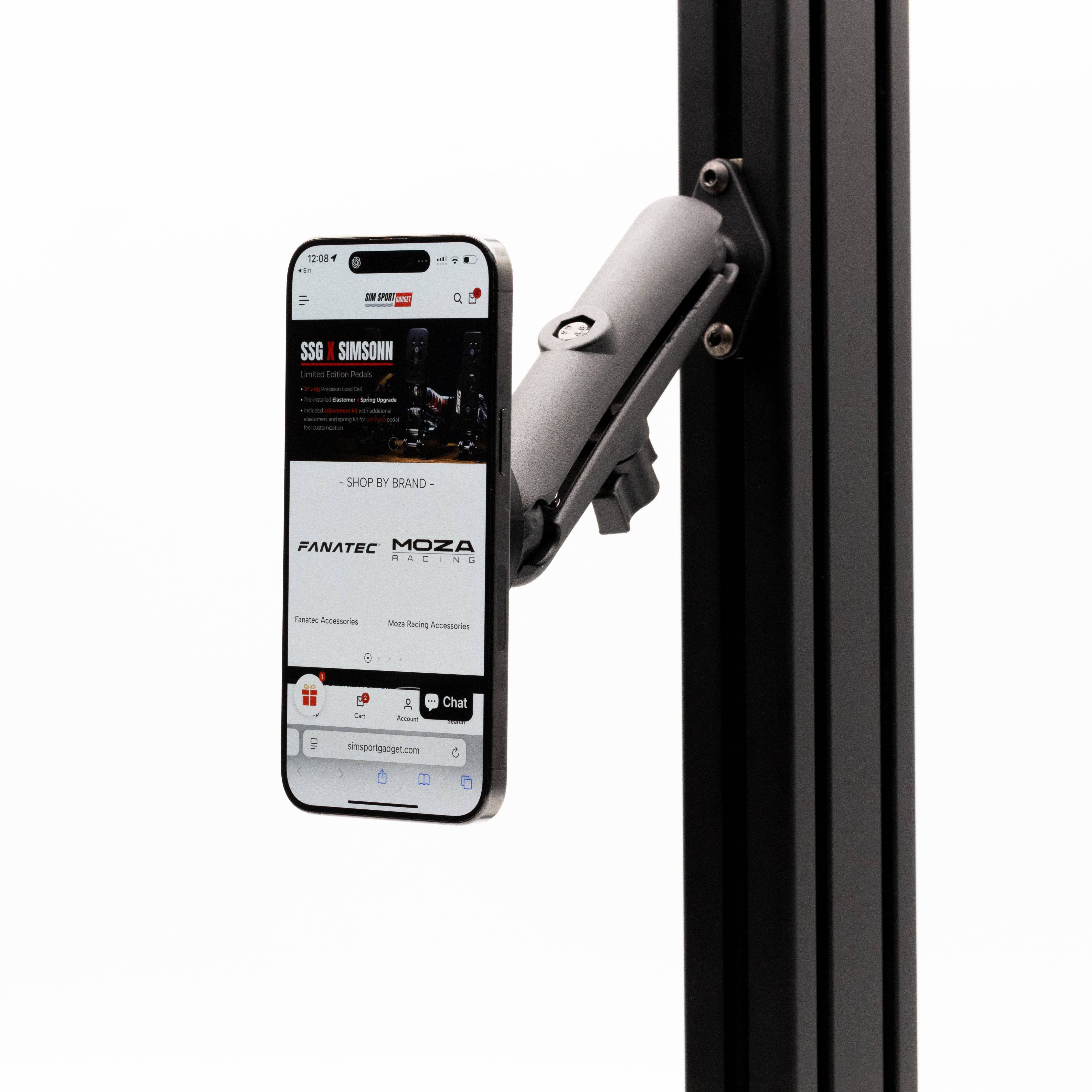 Magnetic aluminum premium swivel mount for smartphones, simulating a sleek, durable accessories mount by SimSportGadget.