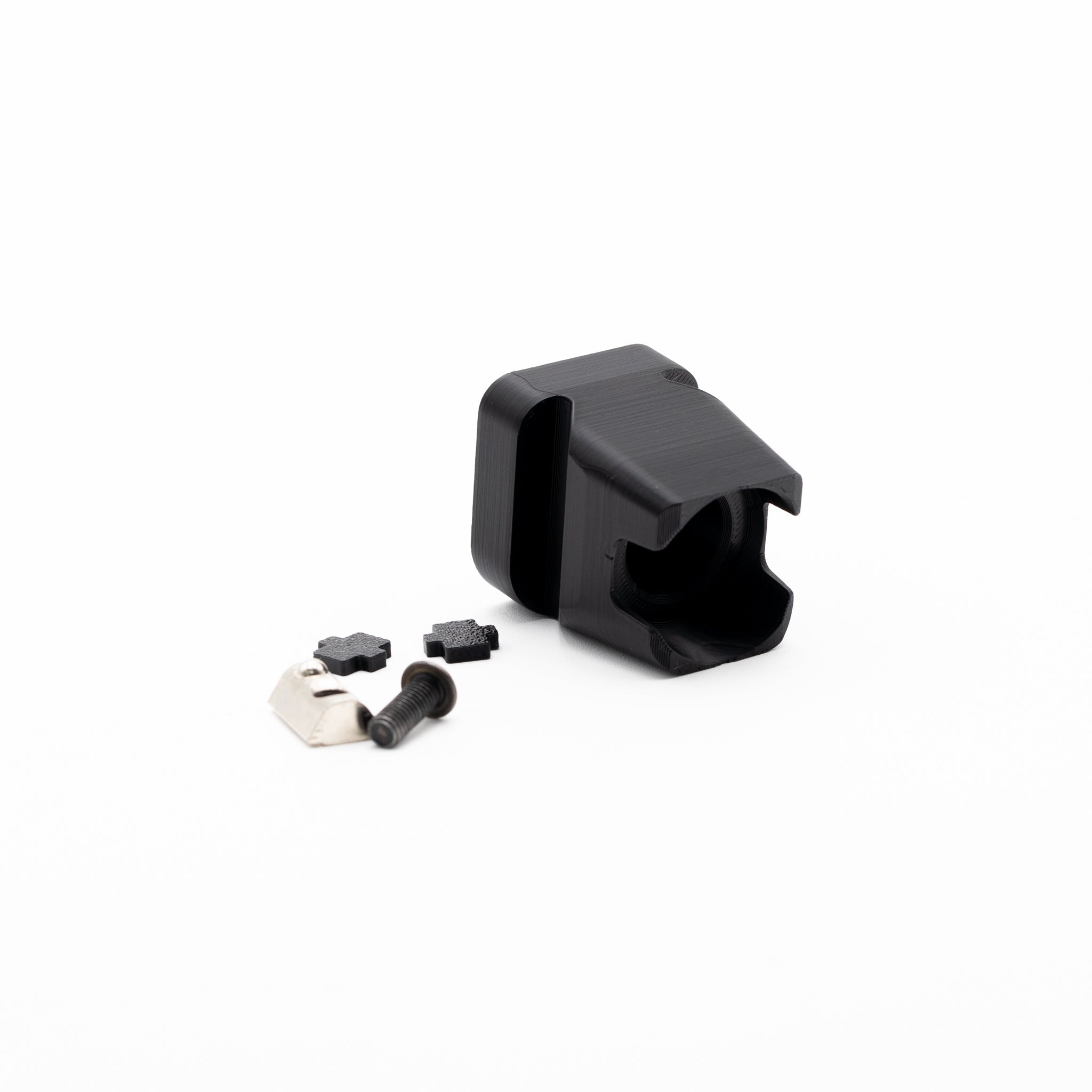 Aluminum wheel mount for SimSportGadget Fanatec QR2, minimalistic design, attached to a sim rig for gaming steering wheel setup.