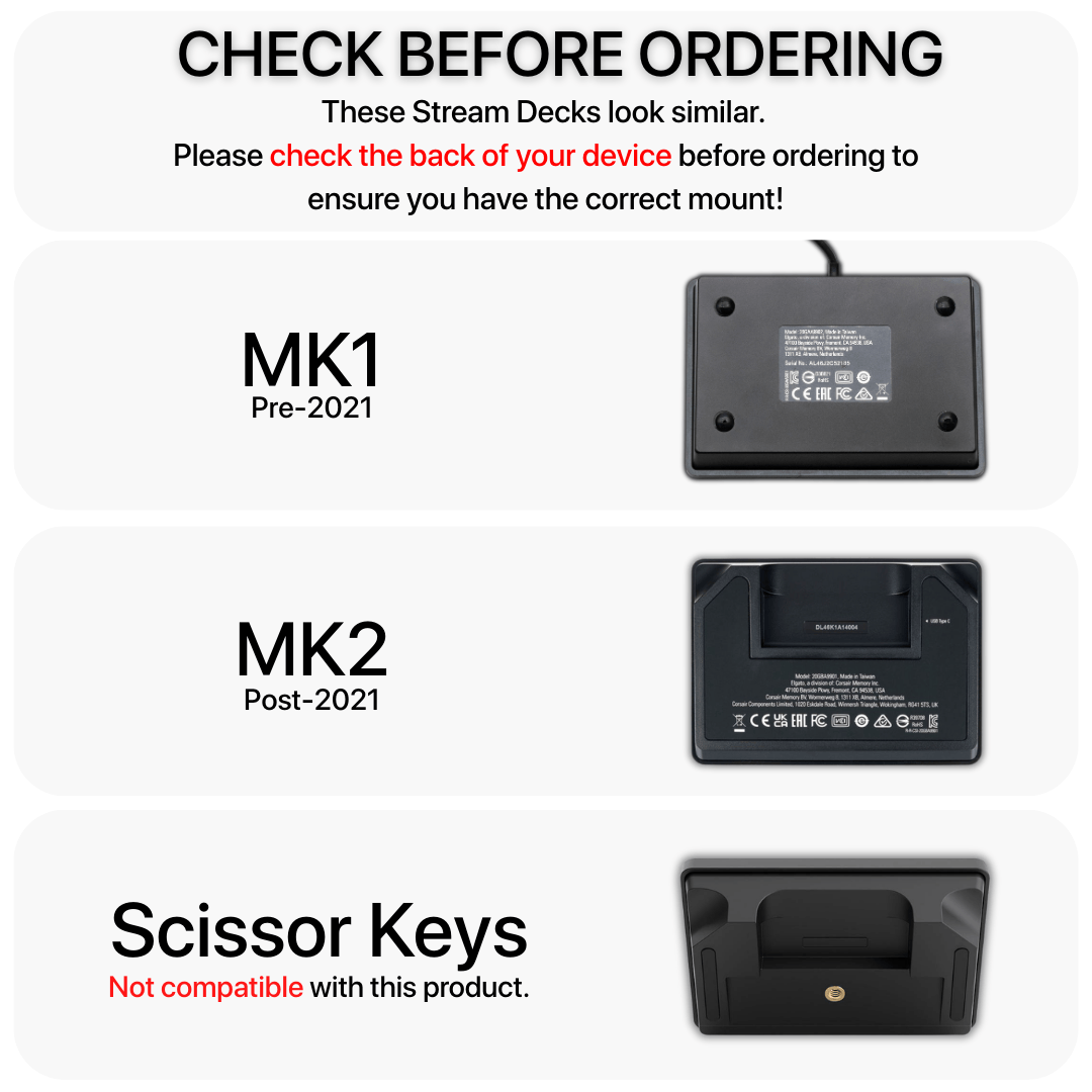 SimSportGadget Stream Deck XL and MK2/MK1 combo console mount with scissor back support for easy setup and stability.