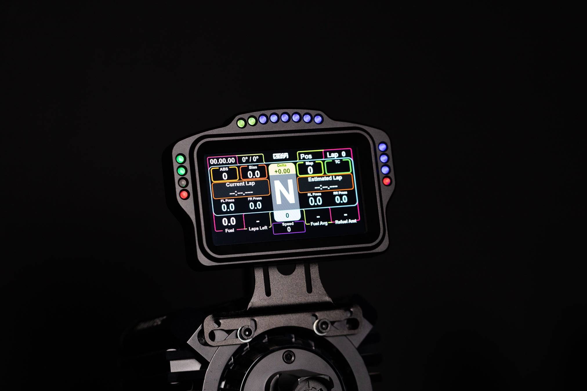 SimSportGadget SSG Dashboard Display DV-5 button box and dashes for racing simulators, featuring a sleek, modern design and multiple control buttons.