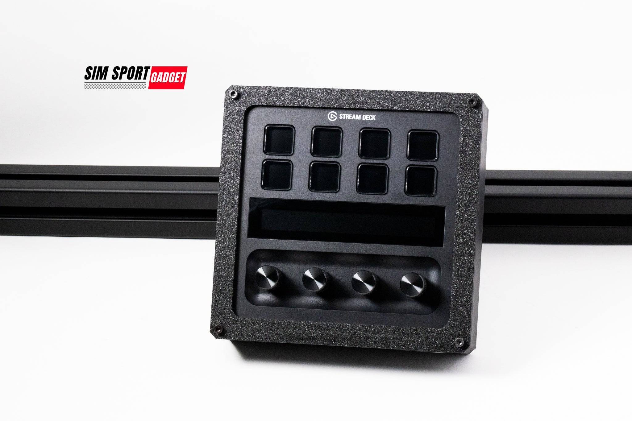 SimSportGadget Stream Deck mount with adjustable enclosure and mounting options, designed for customizable streaming setup.