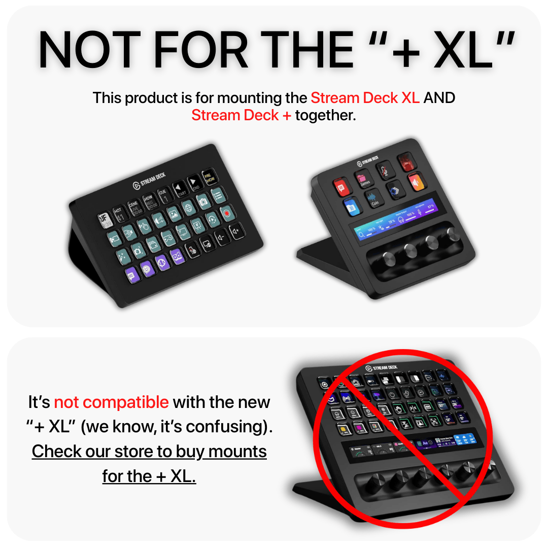 SimSportGadget Stream Deck XL and Plus combo console mount showing secure attachment and adjustable design for streamlined setup.