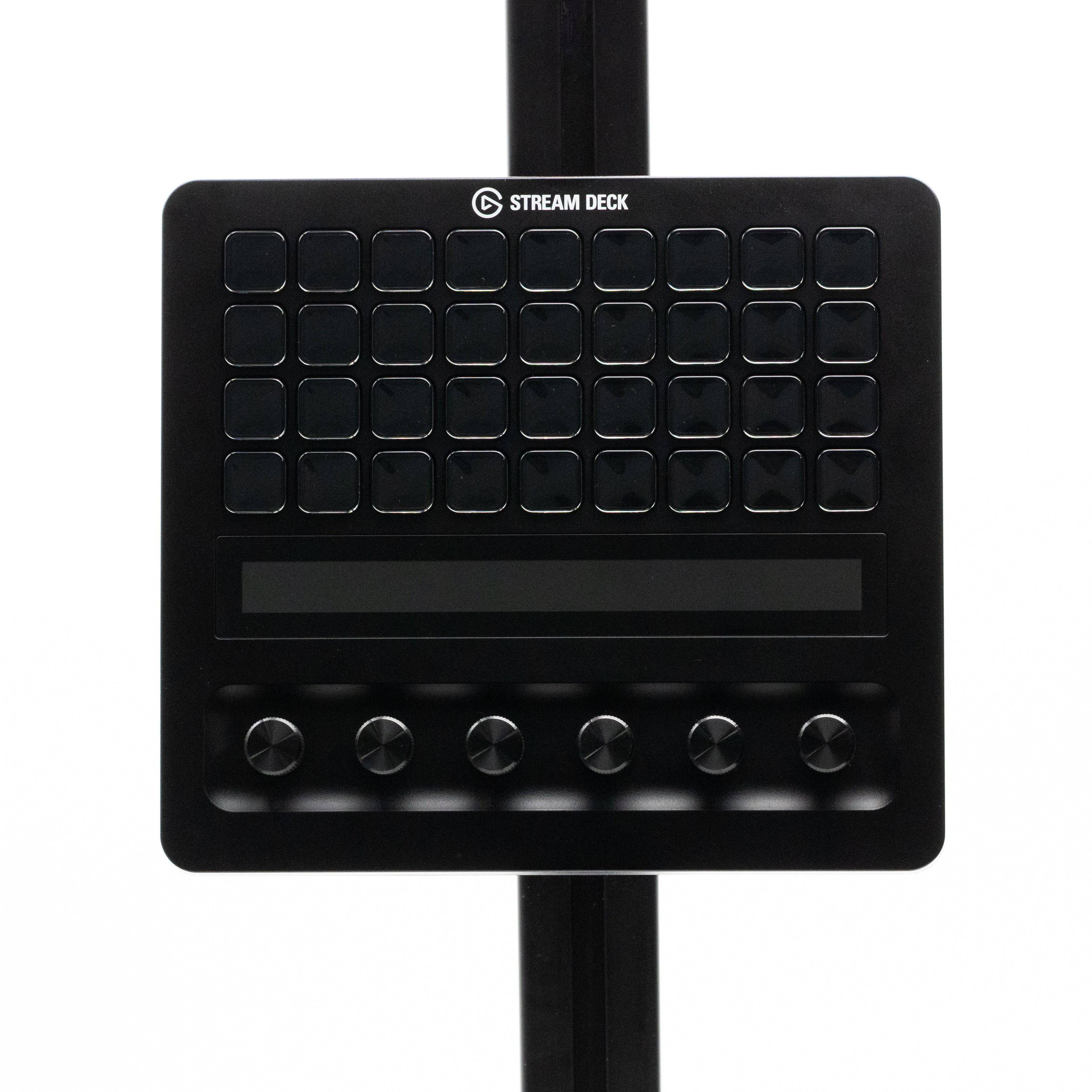 SimSportGadget Stream Deck + XL premium swivel mount attached to a sim or flight rig for easy access and adjustable positioning.