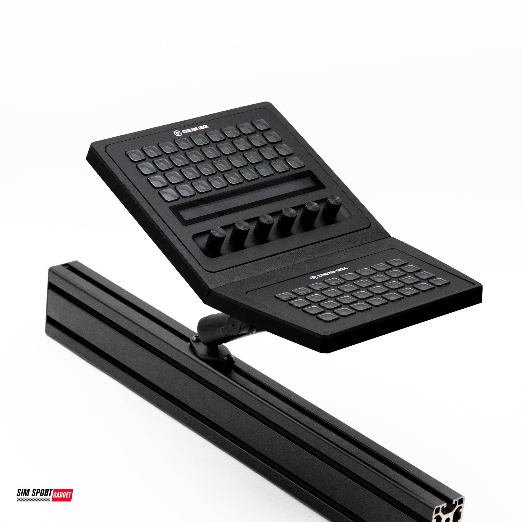 SimSportGadget Stream Deck + XL and XL Combo Mount showing adjustable mounting brackets for Stream Deck devices