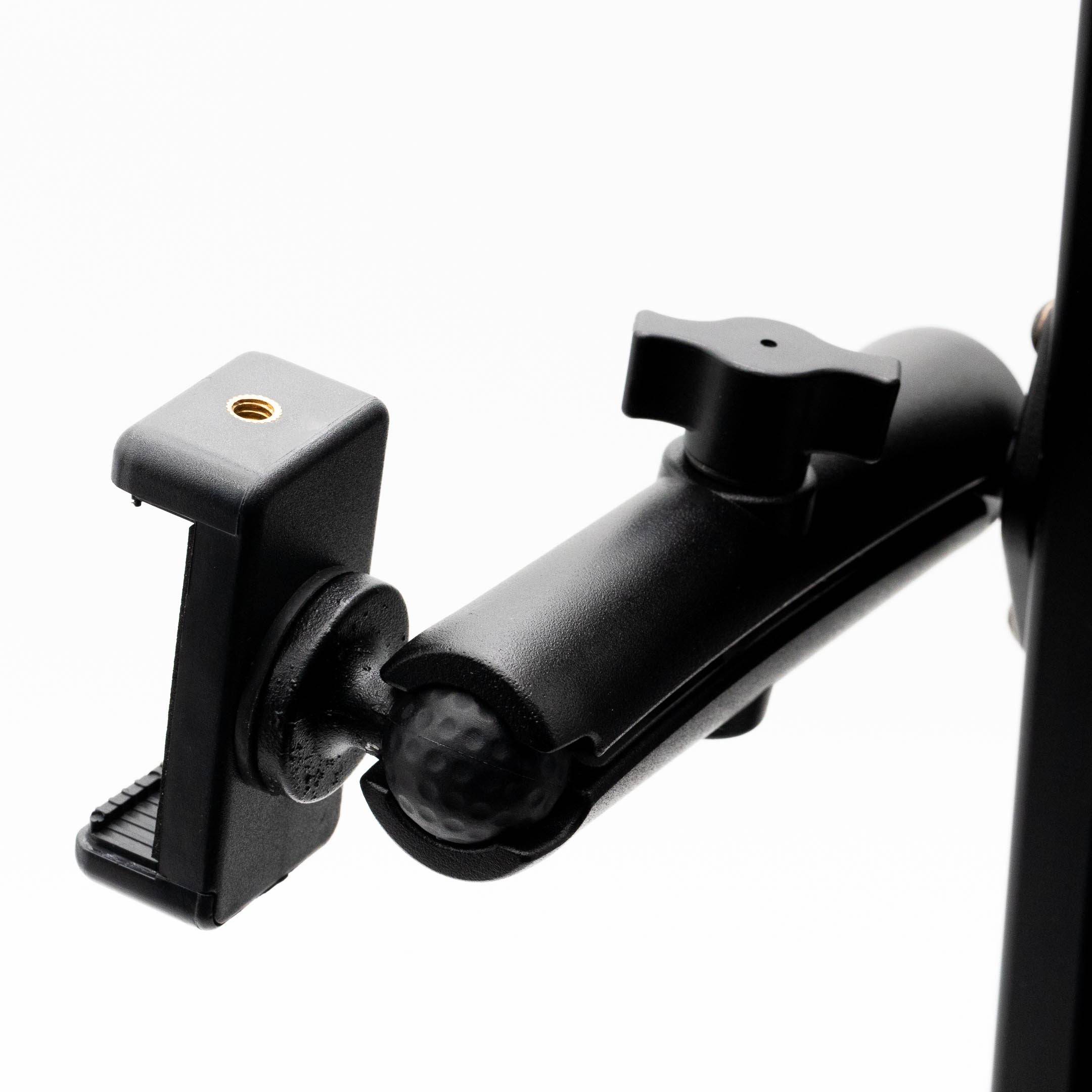 SimSportGadget phone mount with premium articulating aluminum arm for flexible and secure device positioning.