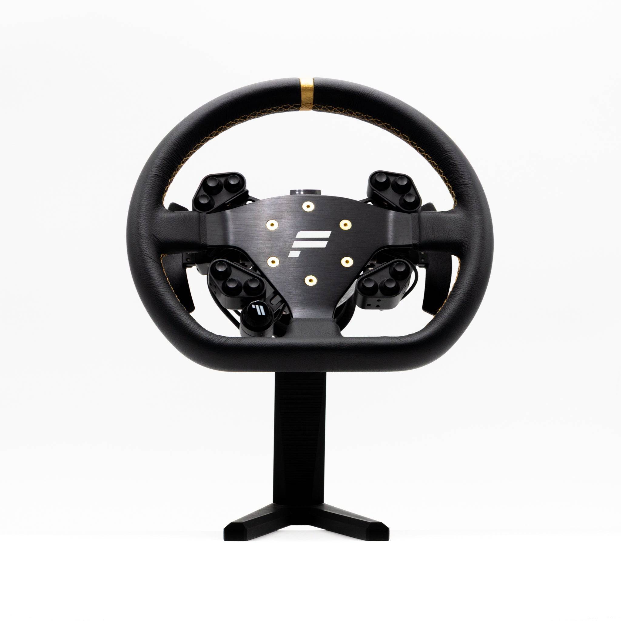SimSportGadget Fanatec QR Wheel Display Stand for sim racing steering wheels, wheel mount with sturdy construction and adjustable features.