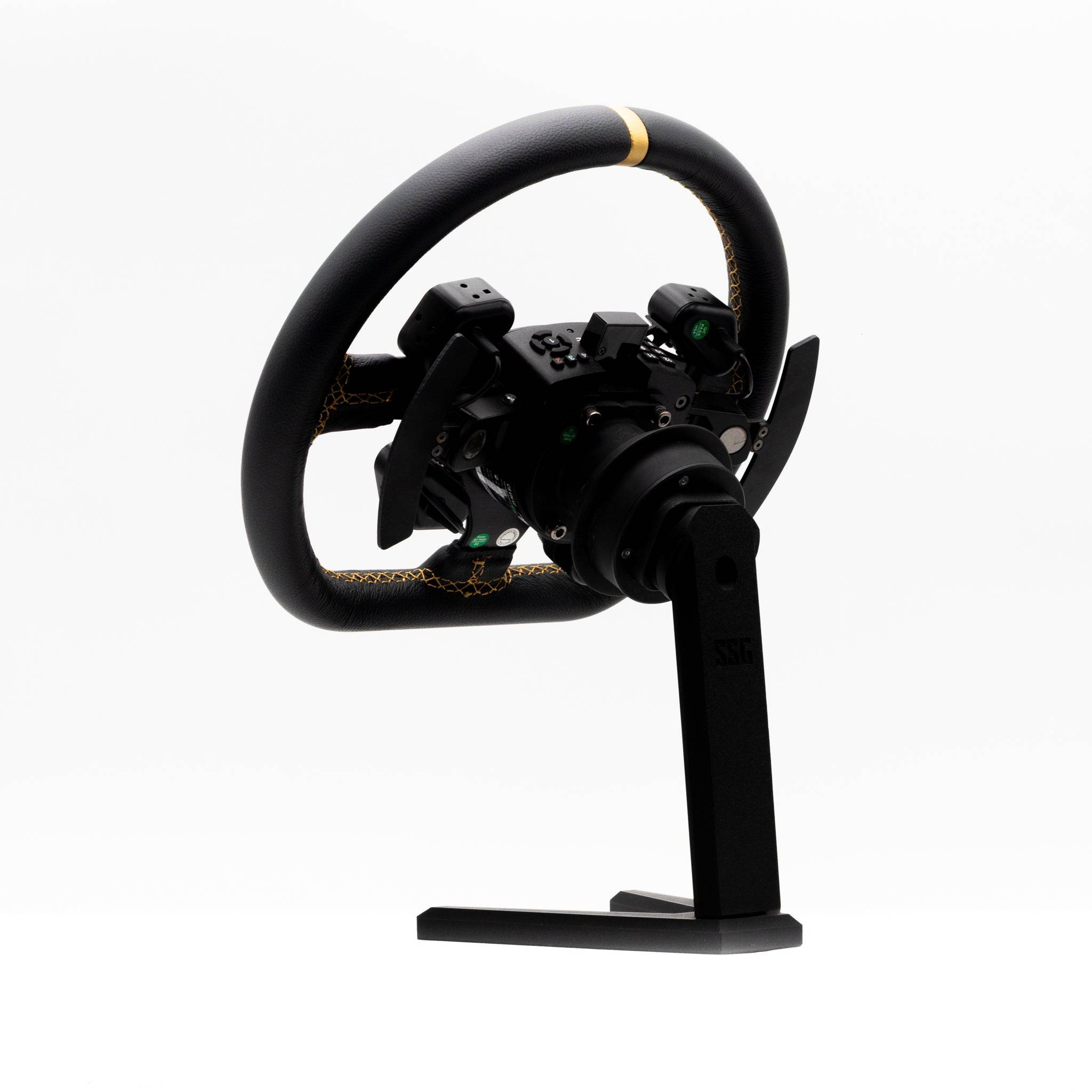 SimSportGadget Fanatec QR Wheel Display Stand for sim racing steering wheels, showcasing a sturdy wheel mount for gaming setups.