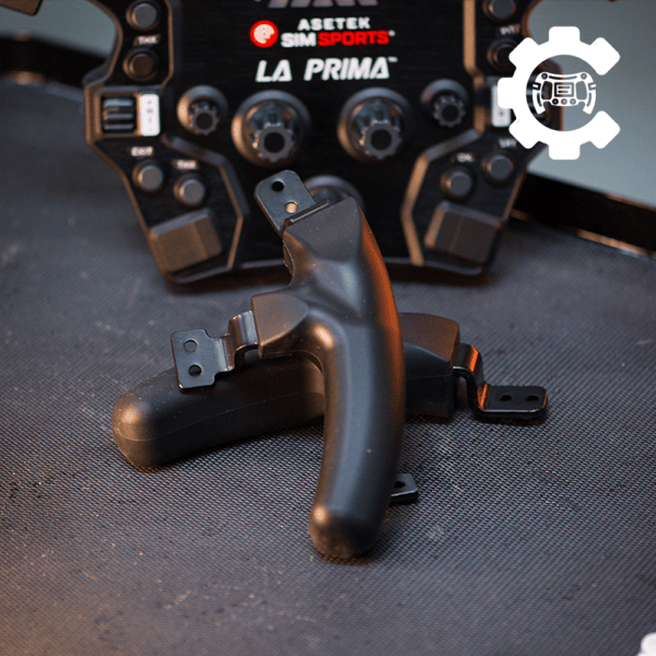 Asetek SimSports® Formula Regular Handles for wheel rims, compatible with racing sim accessories, shown in a close-up image.