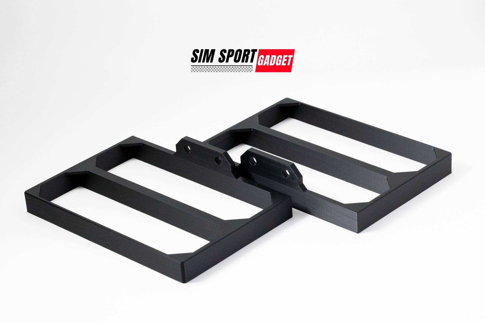 SimSportGadget Buttkicker Gamer Plus amplifier duo power brick holder mounted on a wall, showcasing durable bracket design.