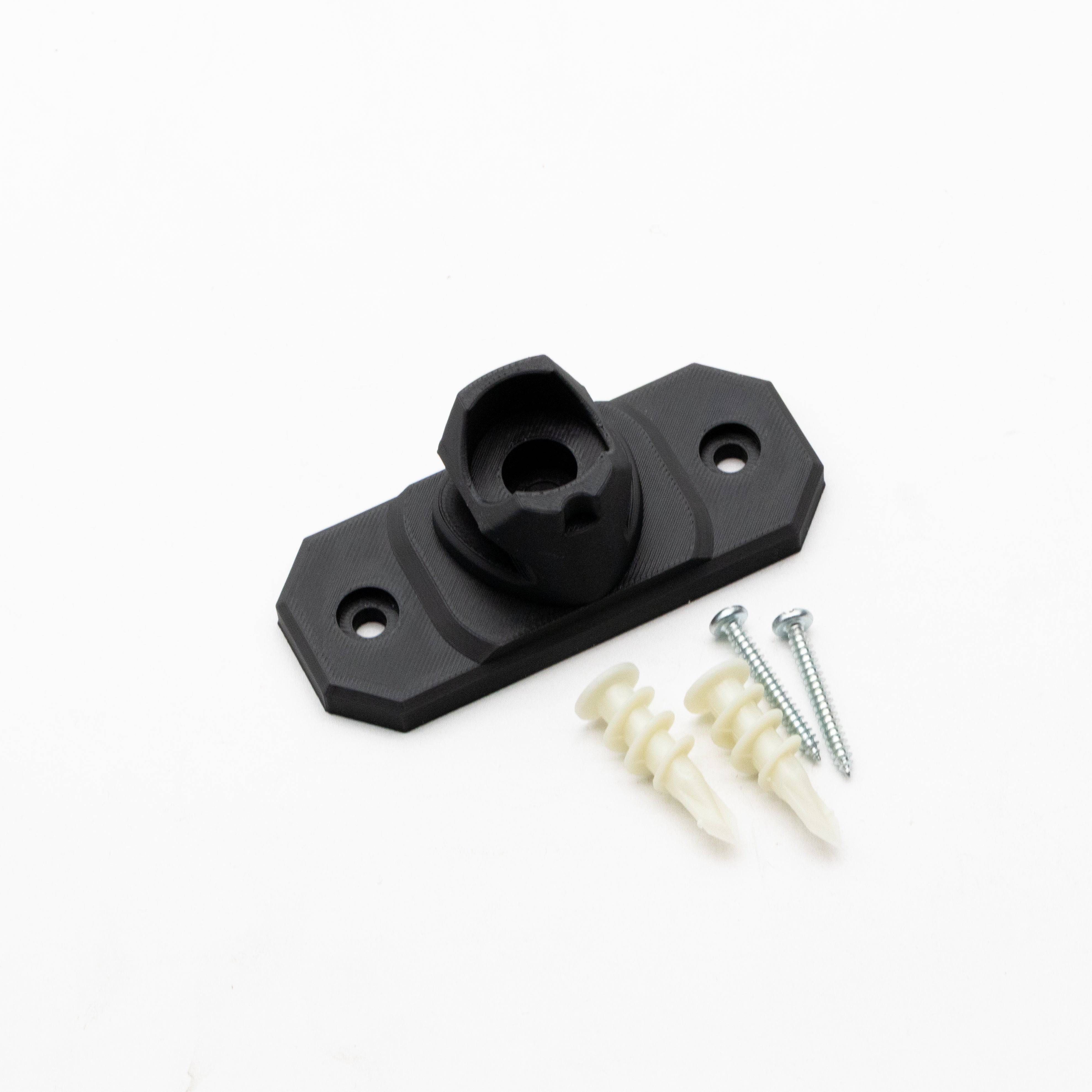 Horizontal view of SimSportGadget wall mount for Simucube 3 quick release wheel, showcasing sturdy bracket and mounting hardware.