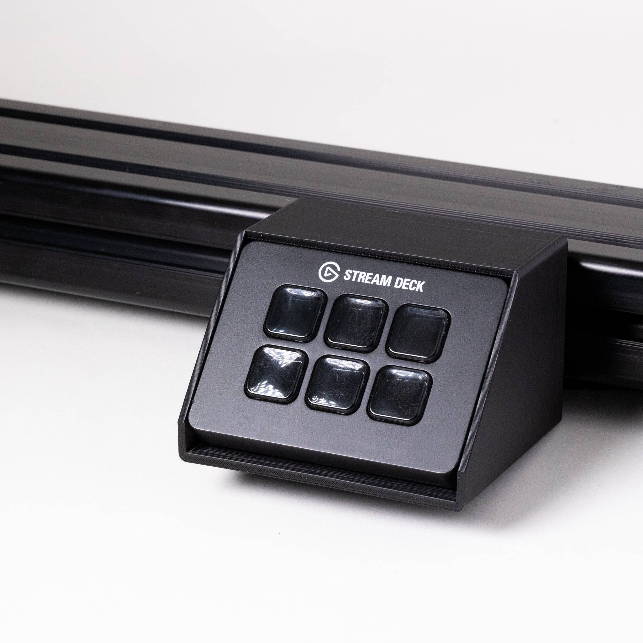Stream Deck Mini enclosure with optional swivel mount by SimSportGadget, featuring sleek design and secure mounting options.
