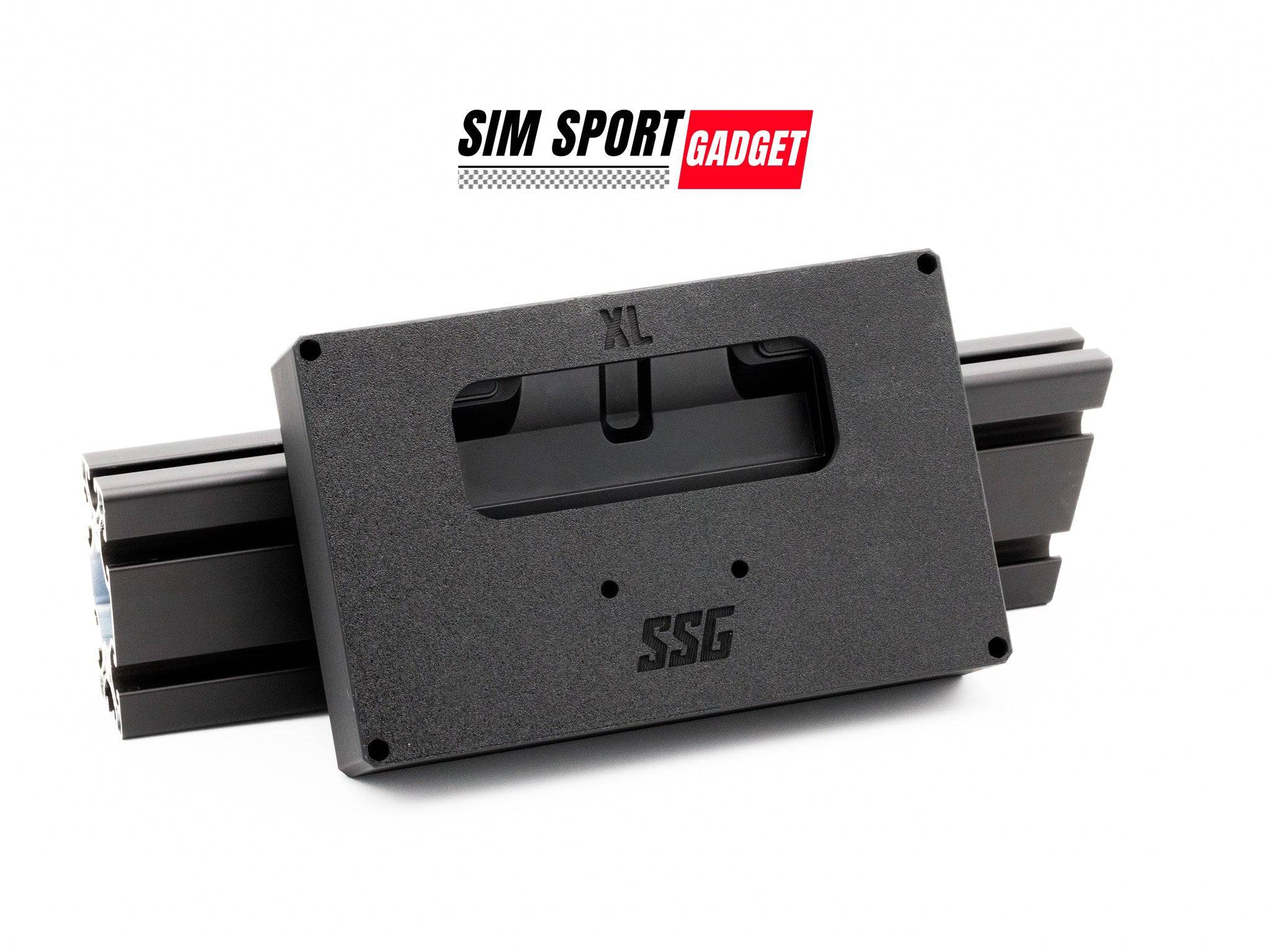 Stream Deck XL enclosure with adjustable mount by SimSportGadget, showing a sleek black protective case with mounting bracket.