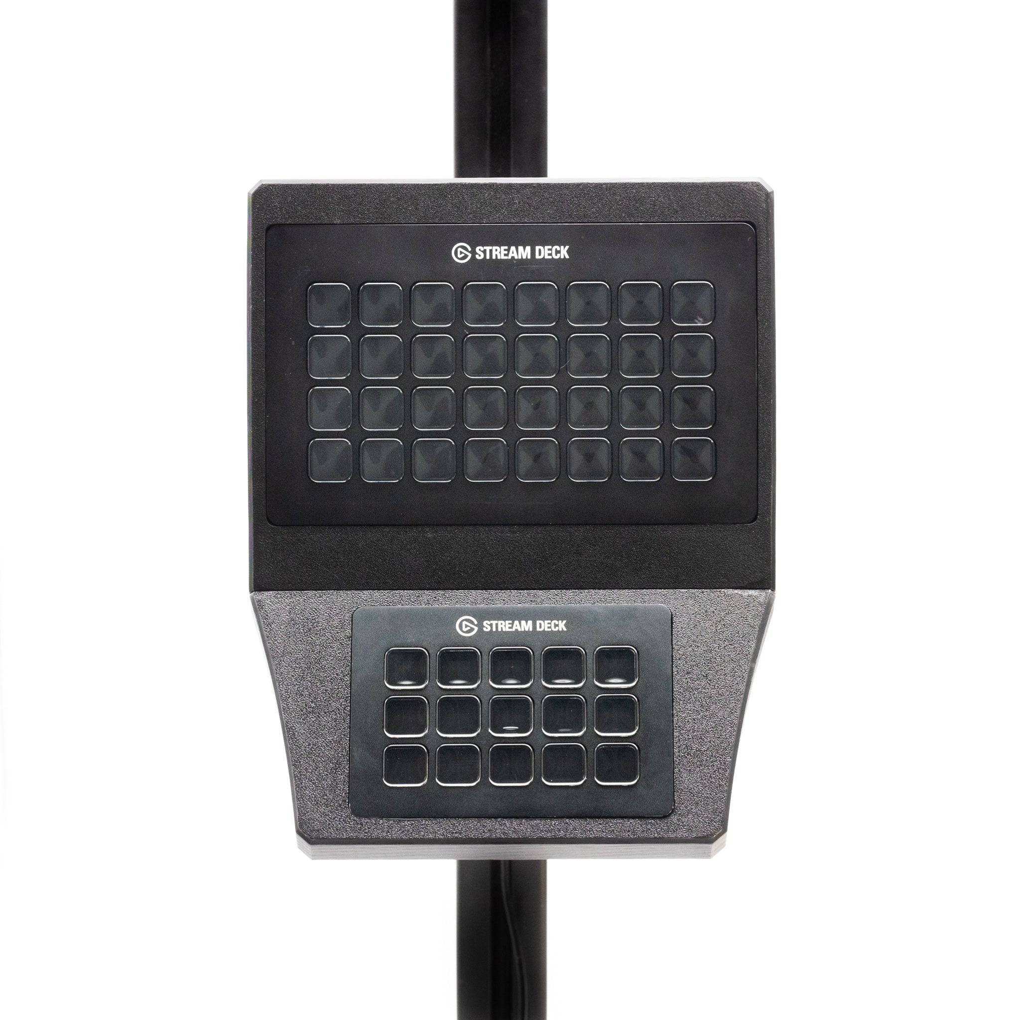 SimSportGadget Stream Deck XL and MK2/MK1 combo console mount with adjustable arms for easy setup.