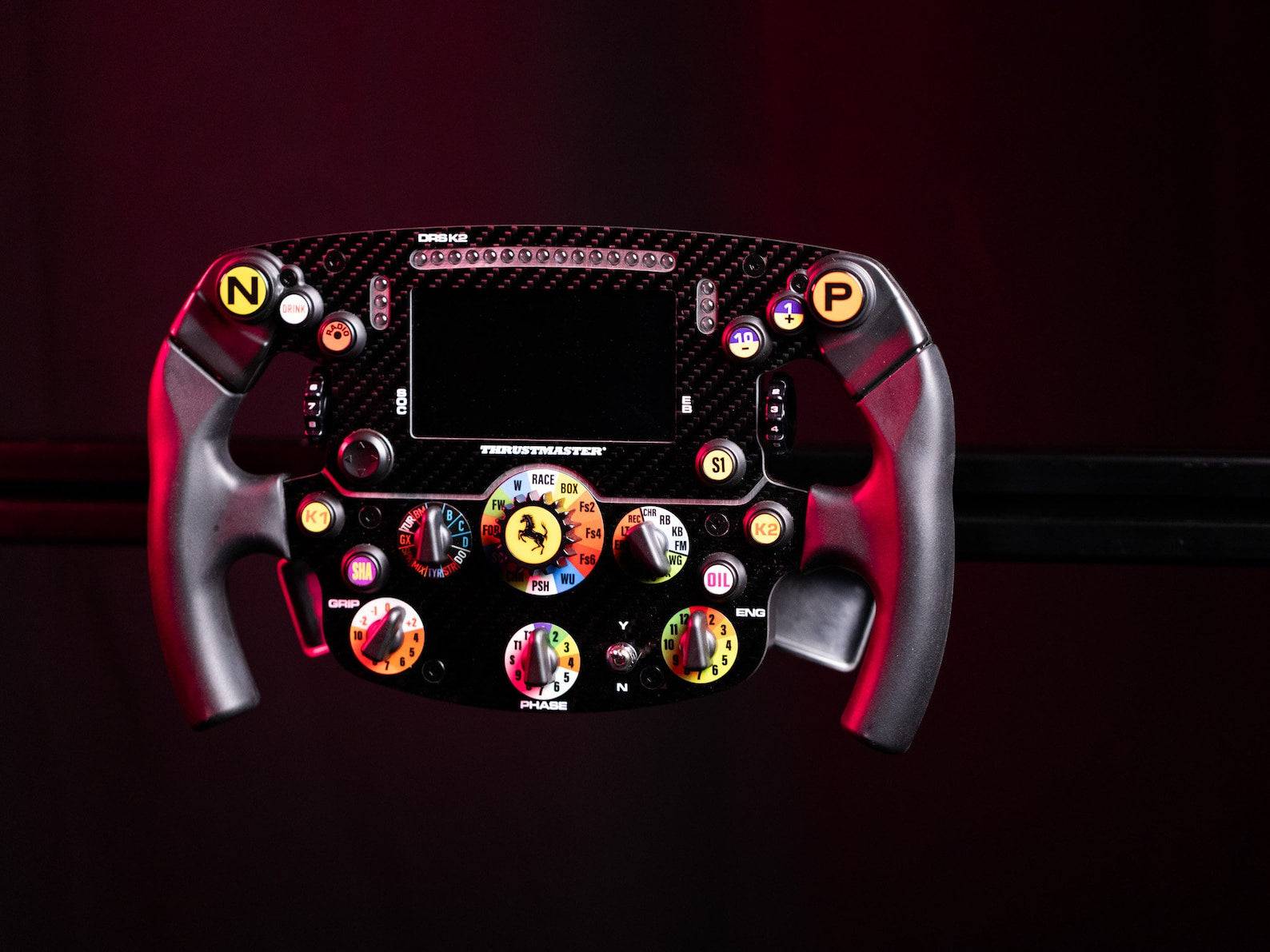 SimSportGadget Thrustmaster wheel mount with quick release for profile sim racing rig, drop-in style, securely holds racing wheel in place