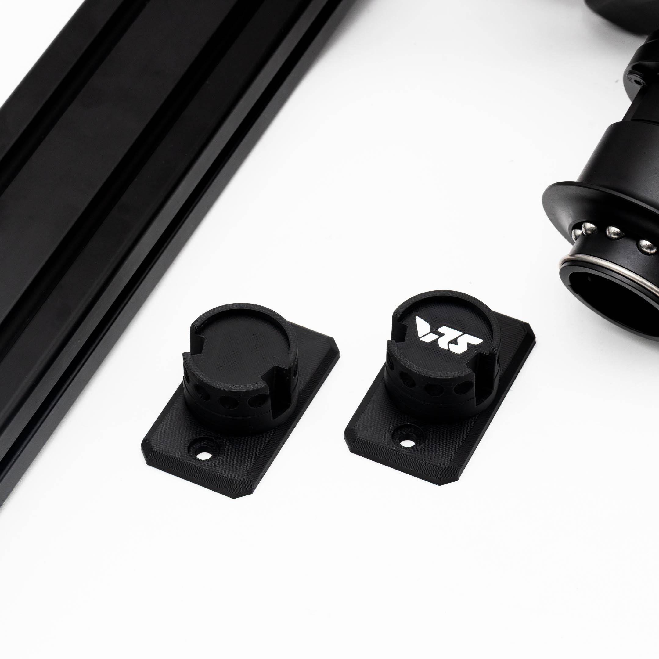 SimSportGadget VRS Profile Mount for quick release wheel mounting, shown in black with logo on the mount.