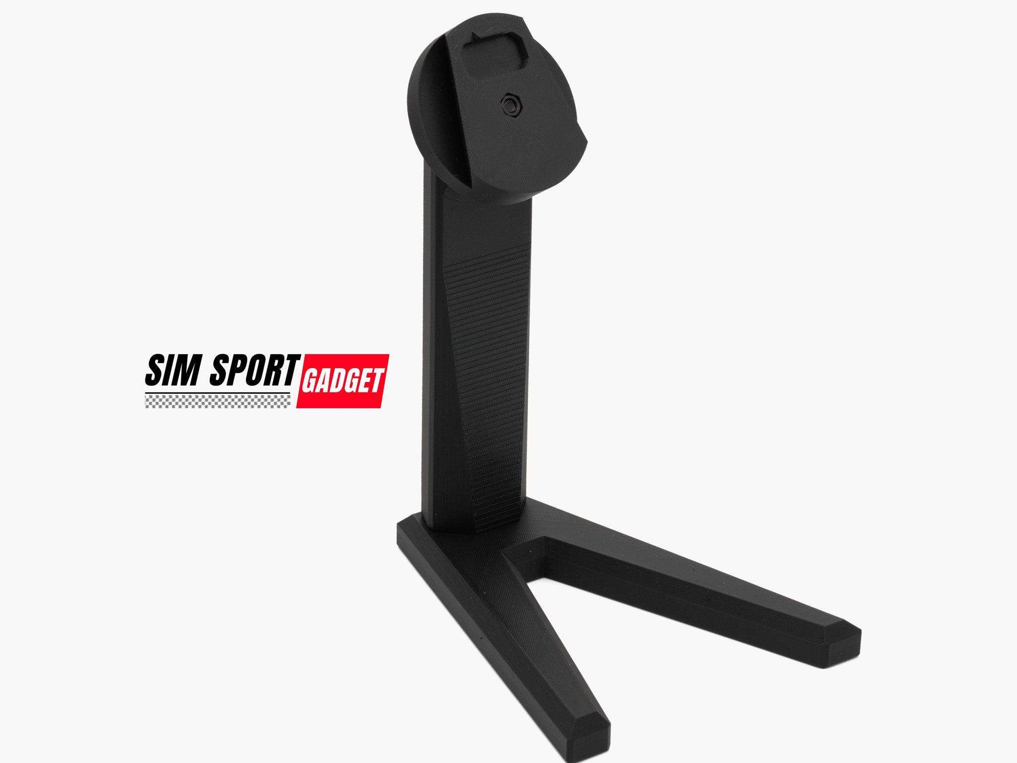 SimSportGadget wheel display stand for sim racing steering wheels, showcasing a sturdy stand for holding wheel rim accessories.