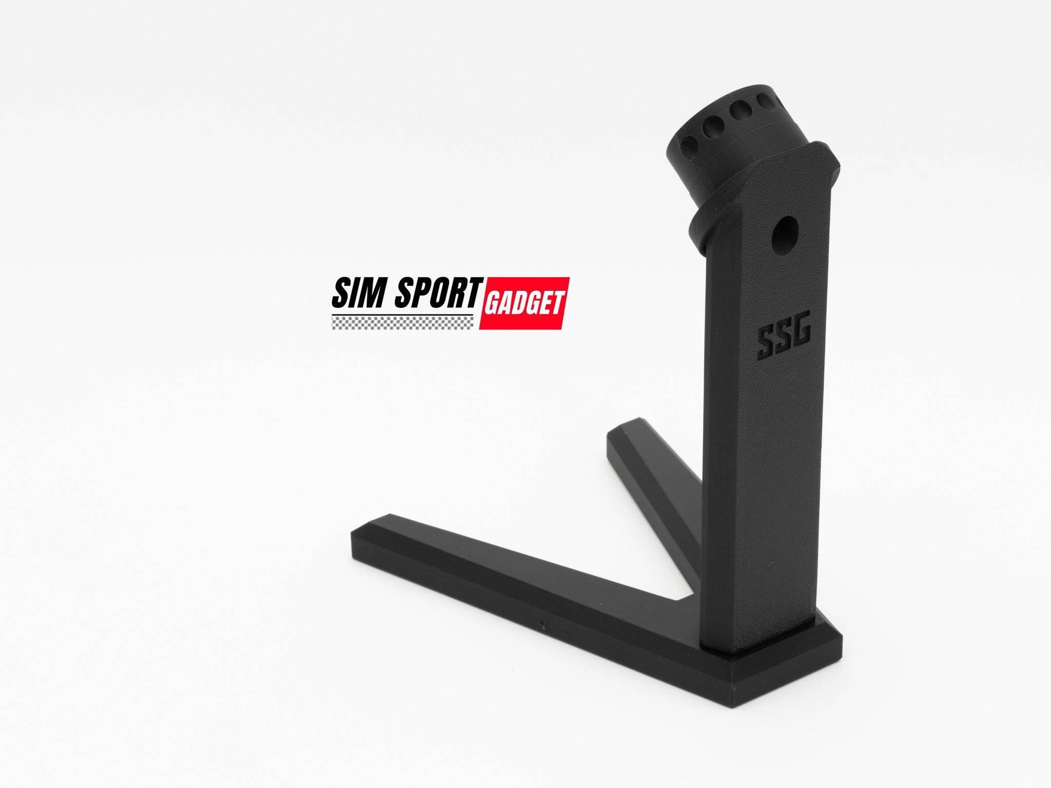SimSportGadget wheel display stand for sim racing steering wheels, showcasing a sturdy stand for wheel rim accessories.