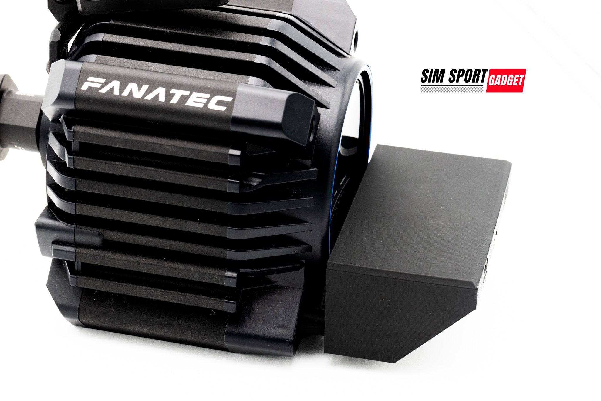 SimSportGadget Fanatec DD Pro cable protector mounted on a wood track with artistic design.