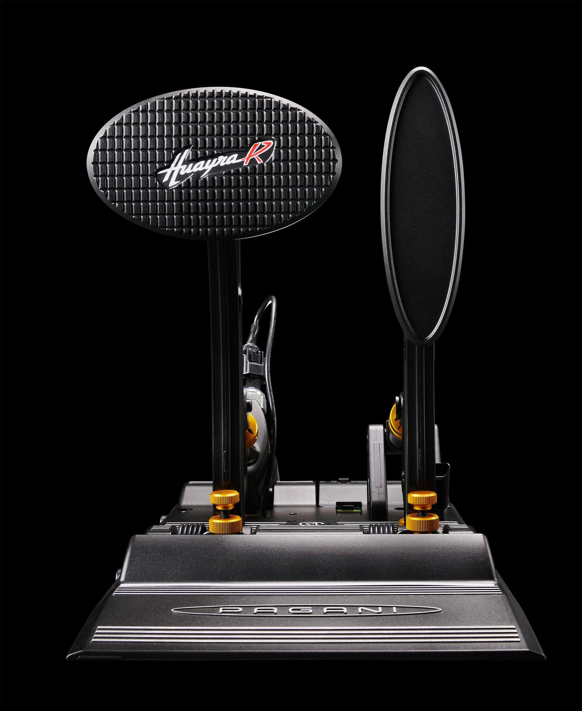 Asetek SimSports Pagani Huayra R sim racing pedals with realistic pedal design and metal construction for racing simulations.