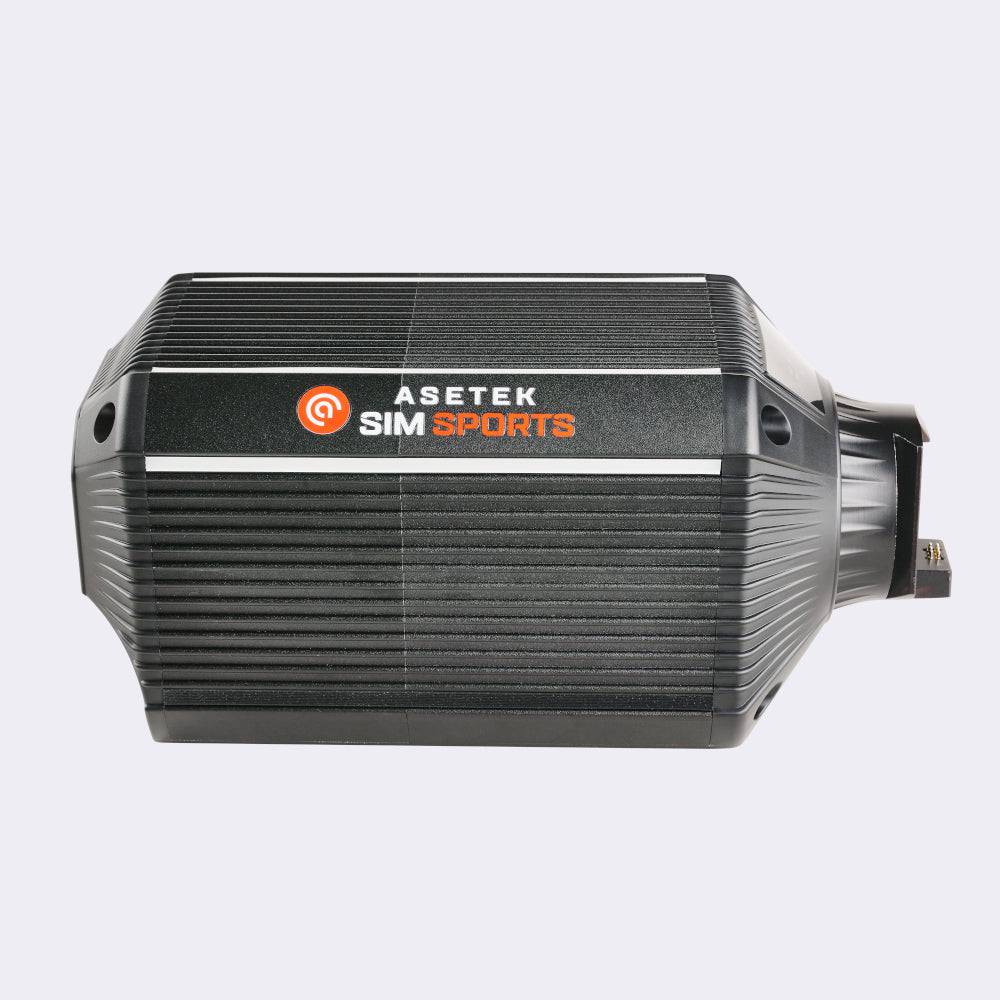Asetek SimSports Forte Direct Drive Wheelbase 18Nm showing the right side, black metal construction with control buttons and ports