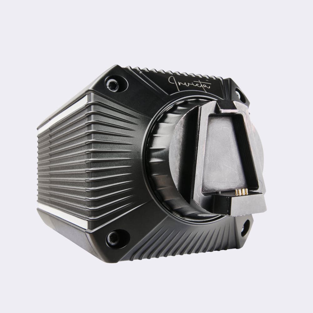 Asetek SimSports Invicta Direct Drive Wheelbase with 27Nm torque, showing front and side view of the high-performance racing wheelbase.