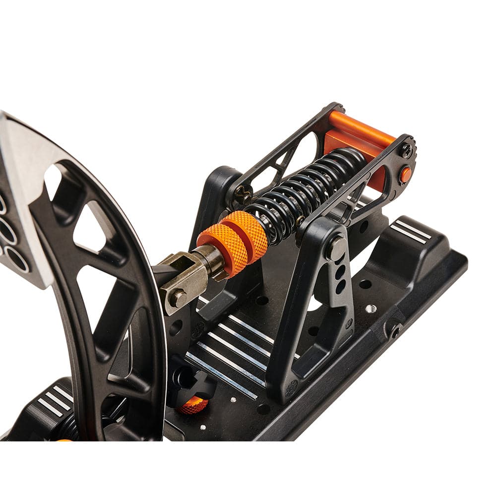 Asetek SimSports Invicta clutch pedal for racing simulators, black metal with textured surface and adjustable footplate.