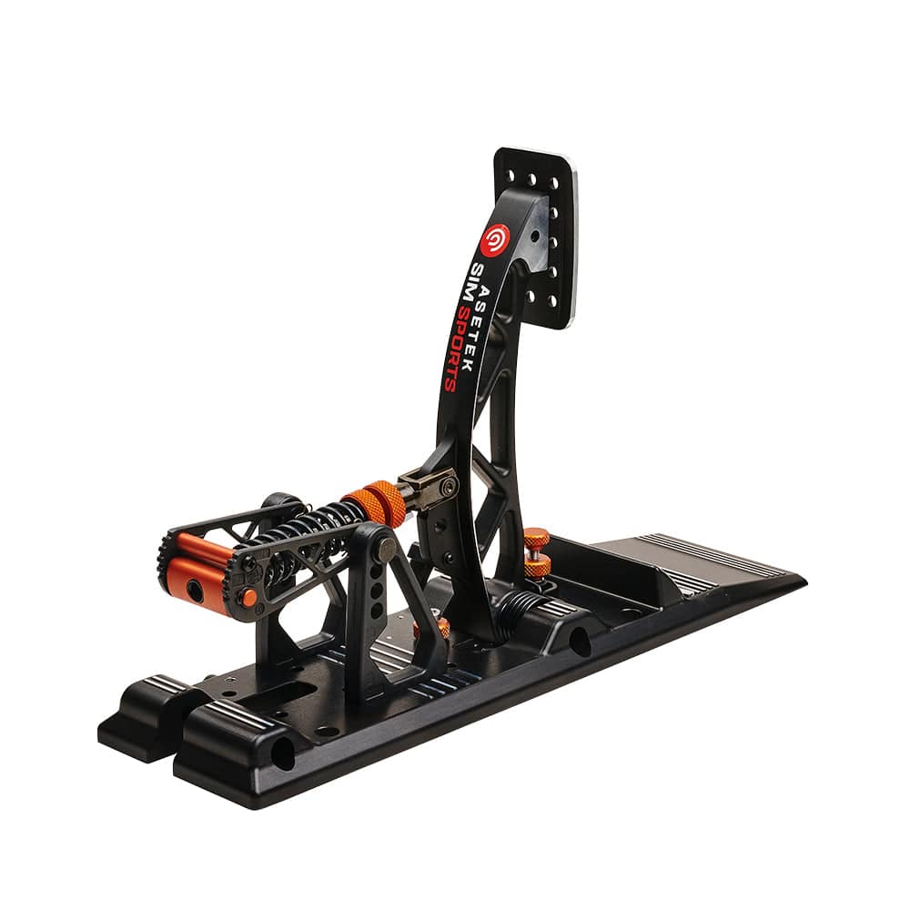 Asetek SimSports Invicta clutch pedal for racing simulators, featuring a sturdy, adjustable pedal with textured surface for grip.