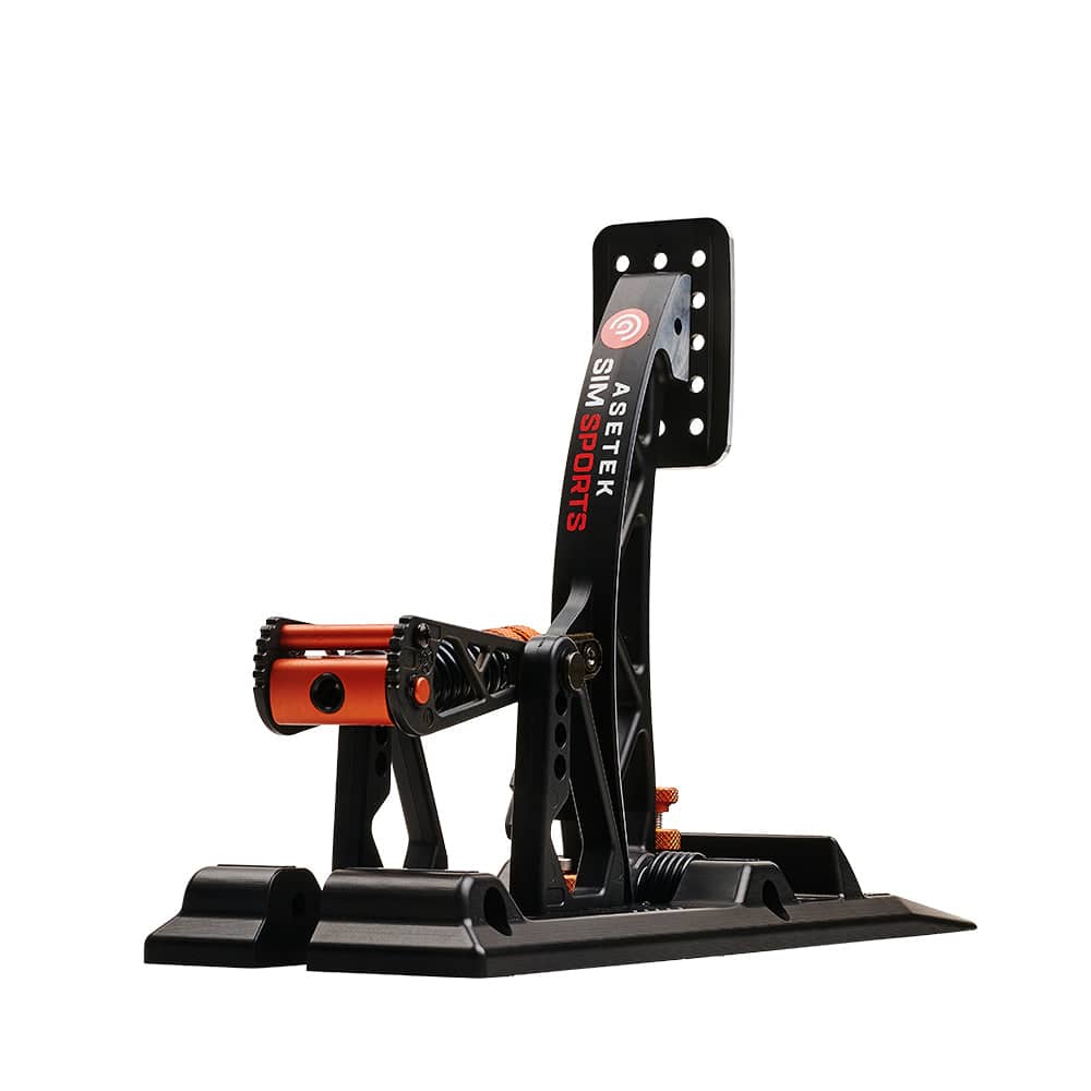 Asetek SimSports Invicta clutch pedal with textured surface and sturdy construction for racing simulation setups.