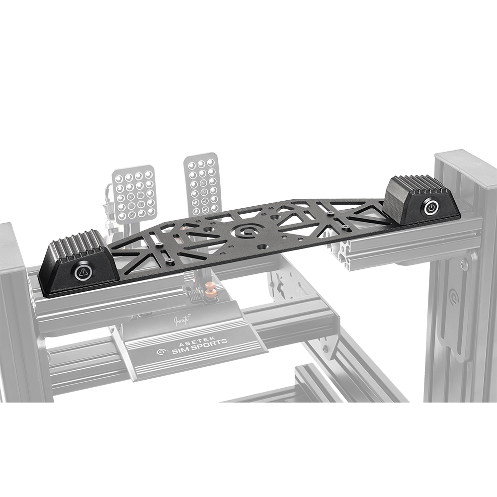 Asetek SimSports DD wheelbase bottom mount accessory with mounting bracket and hardware for sim racing setup.