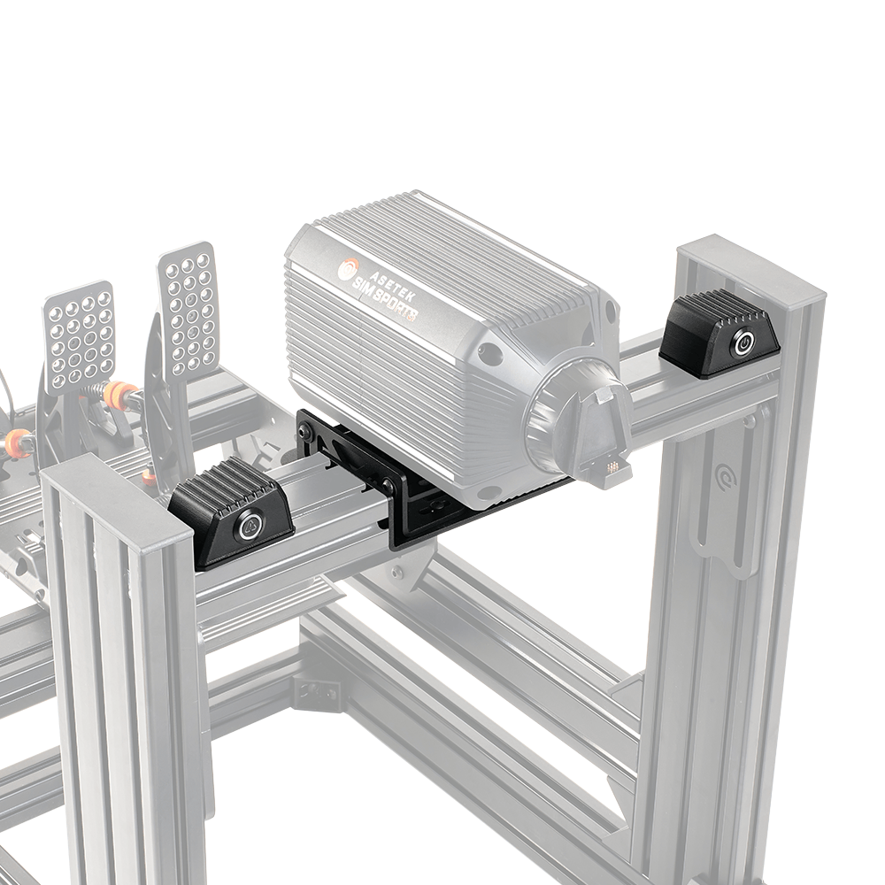Asetek SimSports DD wheelbase bottom mount with tilt adjustment, white background, designed for sim racing accessories.