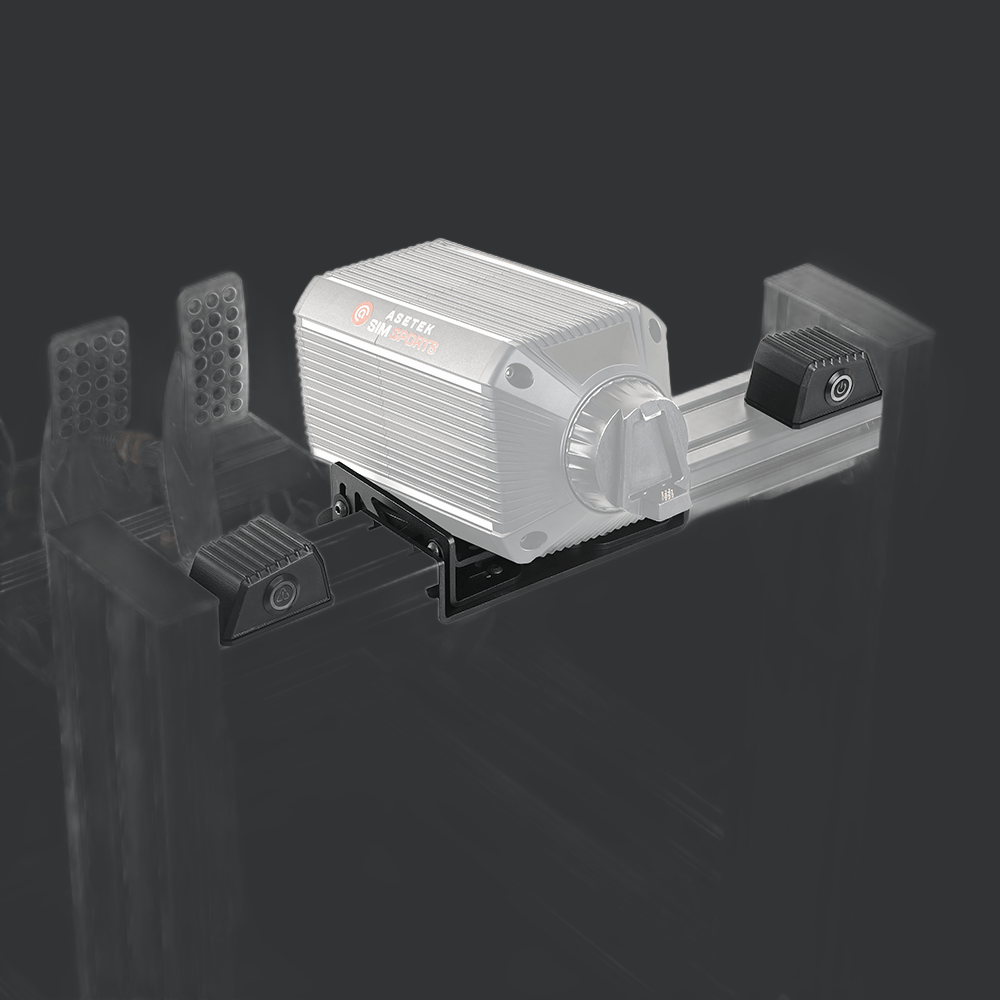 Asetek SimSports DD wheelbase bottom mount with tilt feature on a white background, designed for racing sim accessories.
