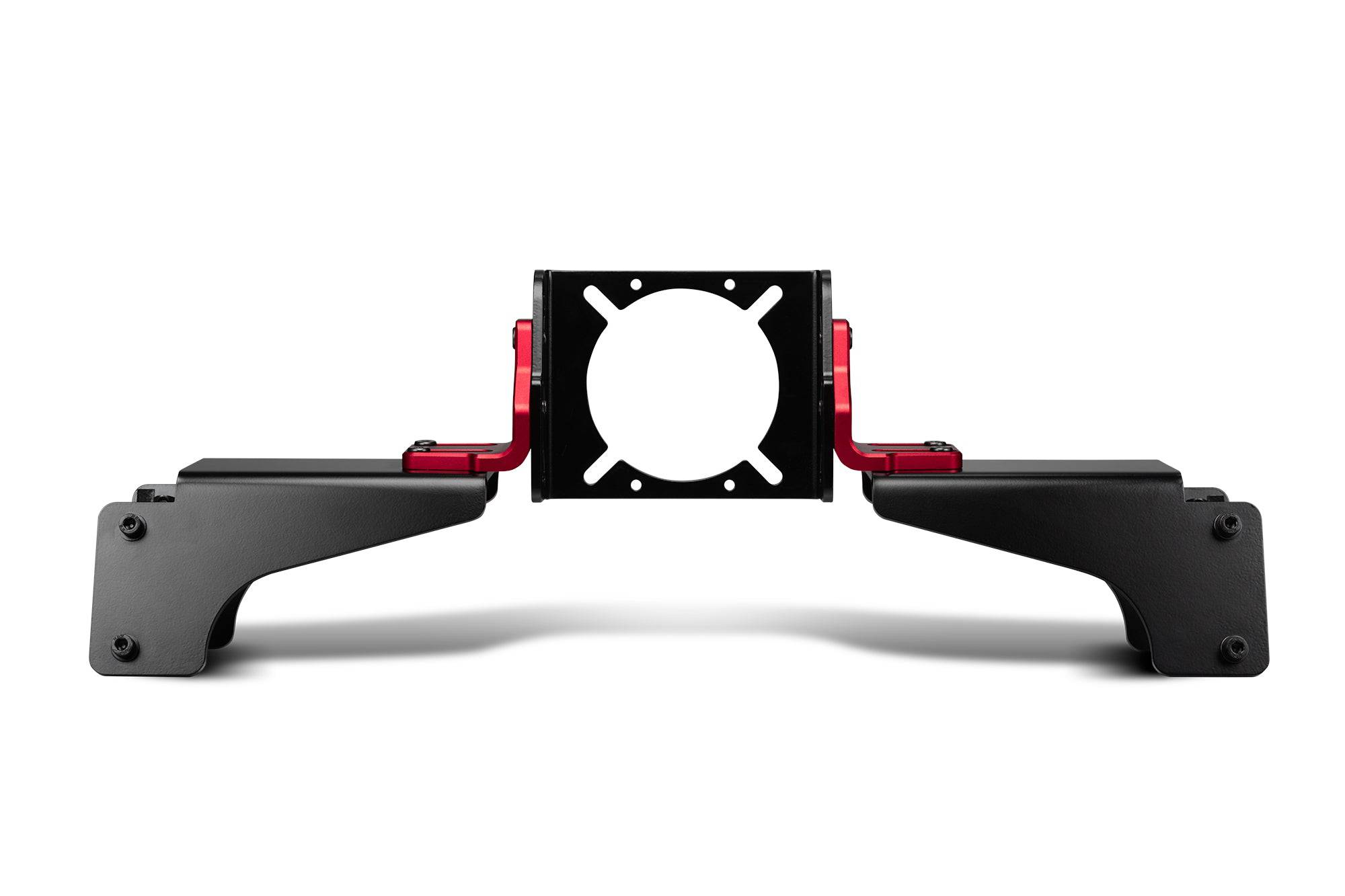 Next Level Racing Elite DD side and front mount adapter for sim racing accessories, shown in black with mounting components.