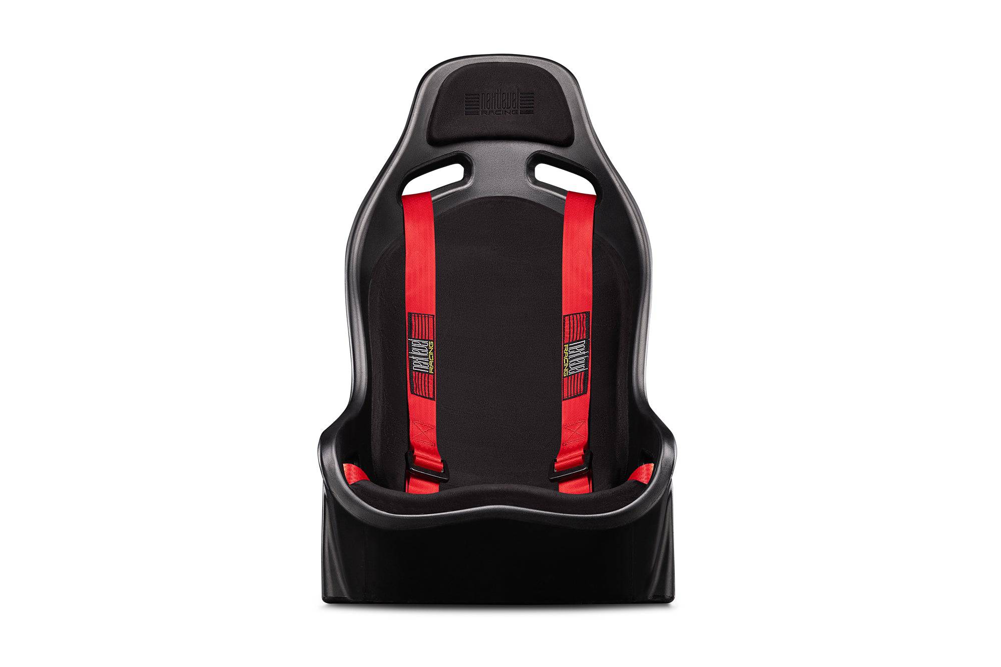 Next Level Racing Elite ES1 racing simulator seat with black upholstery and adjustable support for sim racing and gaming.