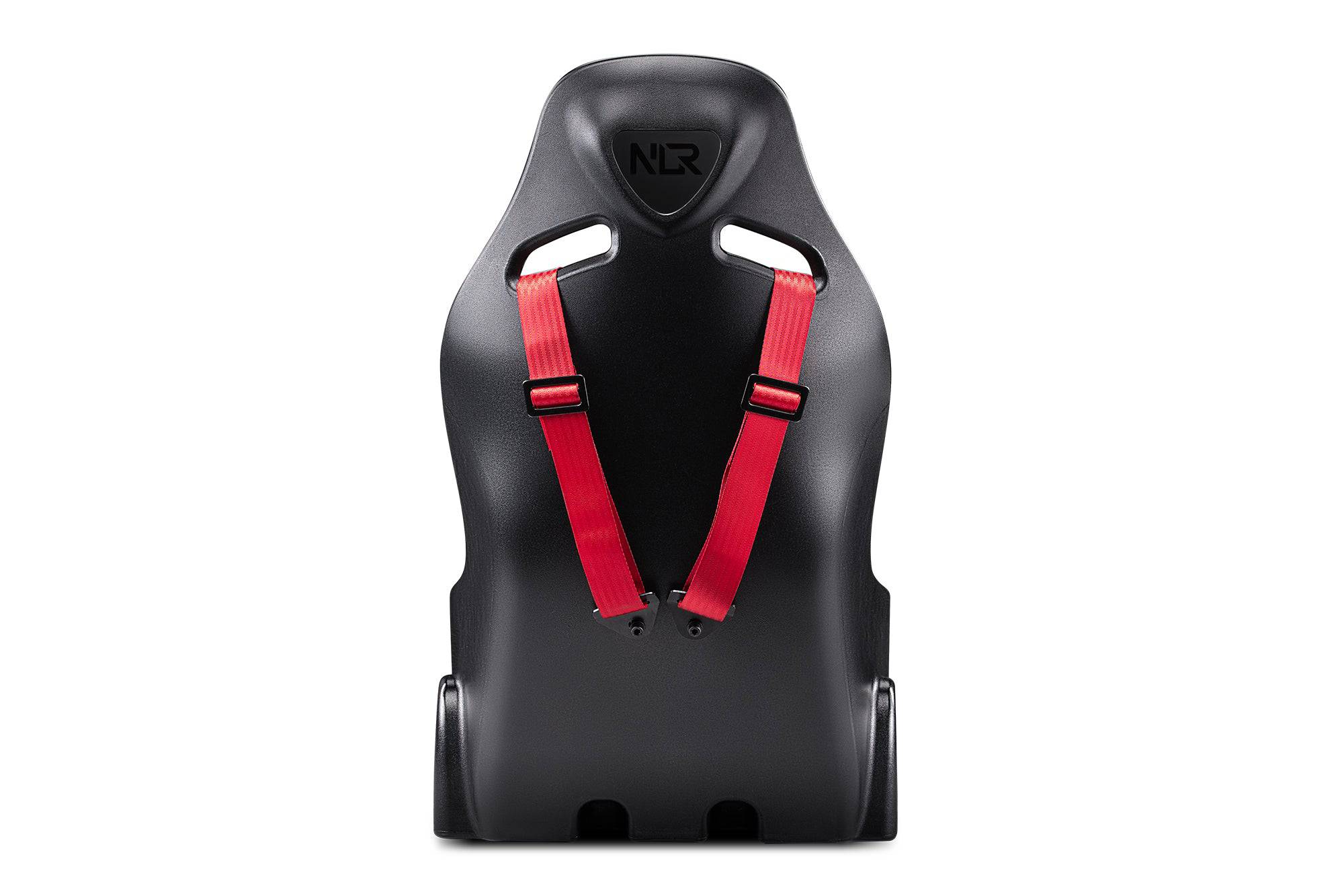 Next Level Racing Elite ES1 racing simulator seat with black upholstery and ergonomic design for sim racing gaming setup.