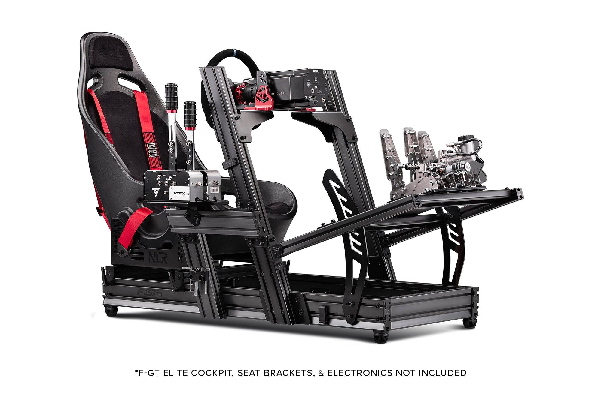Next Level Racing Elite ES1 racing simulator seat with black upholstery and adjustable backrest for immersive sim racing experiences.