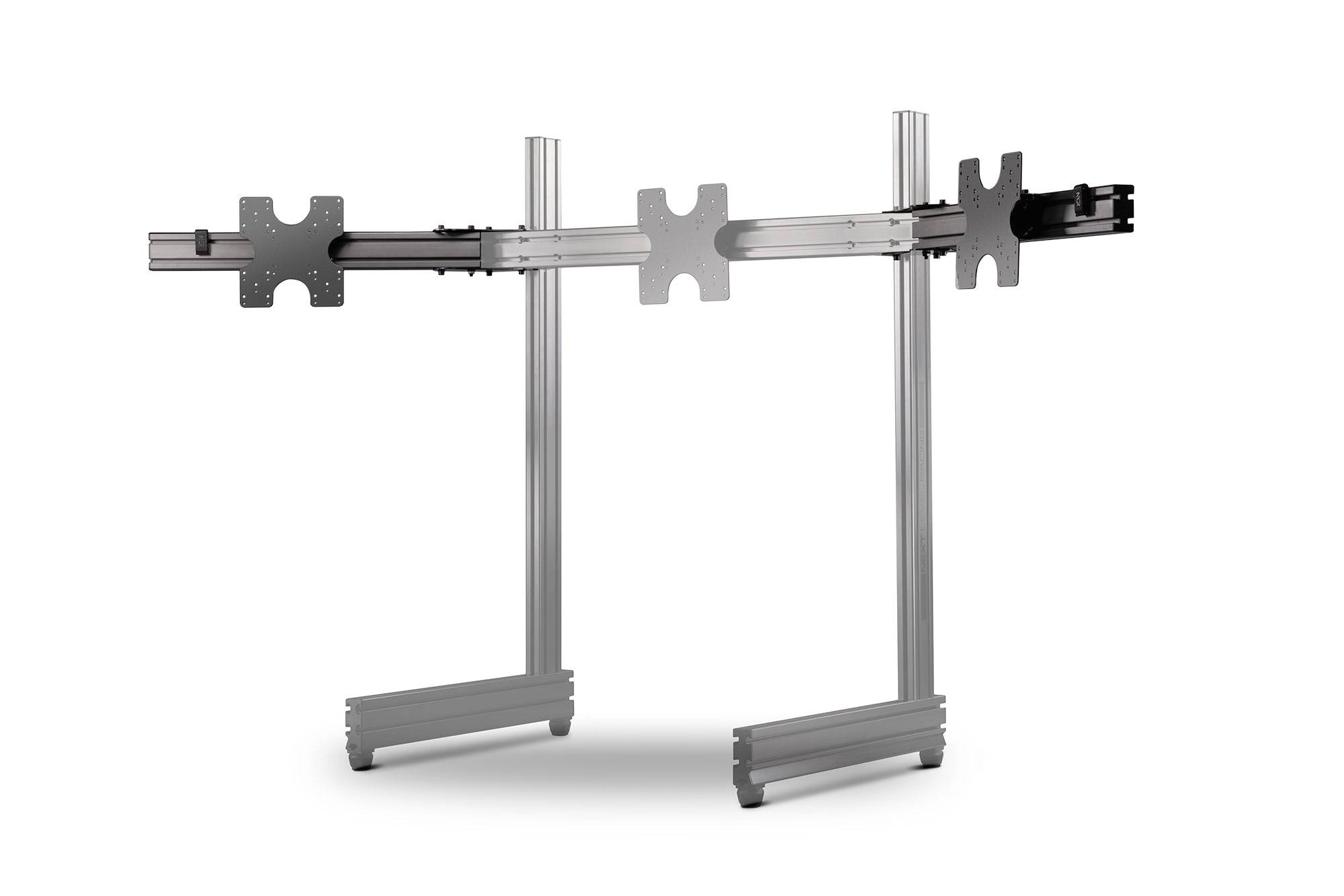 Next Level Racing Elite-Freestanding Triple Monitor Stand add-on in carbon grey showing its sturdy frame and monitor mounting options.
