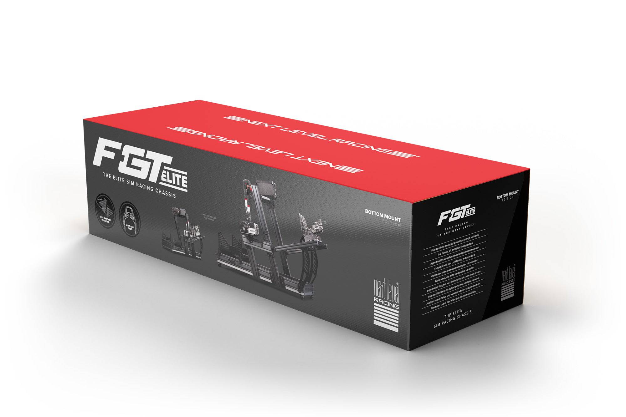 Next Level Racing F-GT Elite sim racing cockpit with aluminum wheel plate, designed for realistic racing experience.