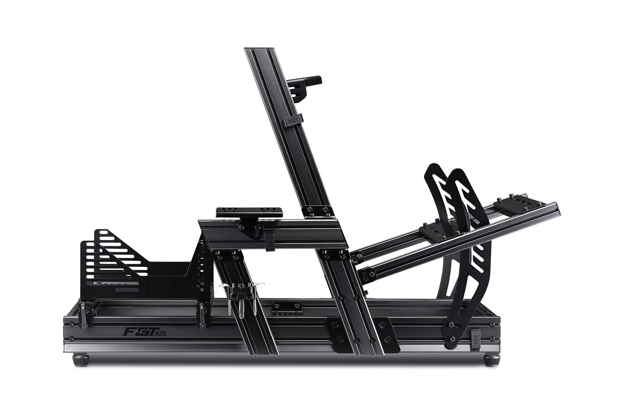 Next Level Racing F-GT Elite aluminum sim racing cockpit with wheel plate for realistic driving experience.