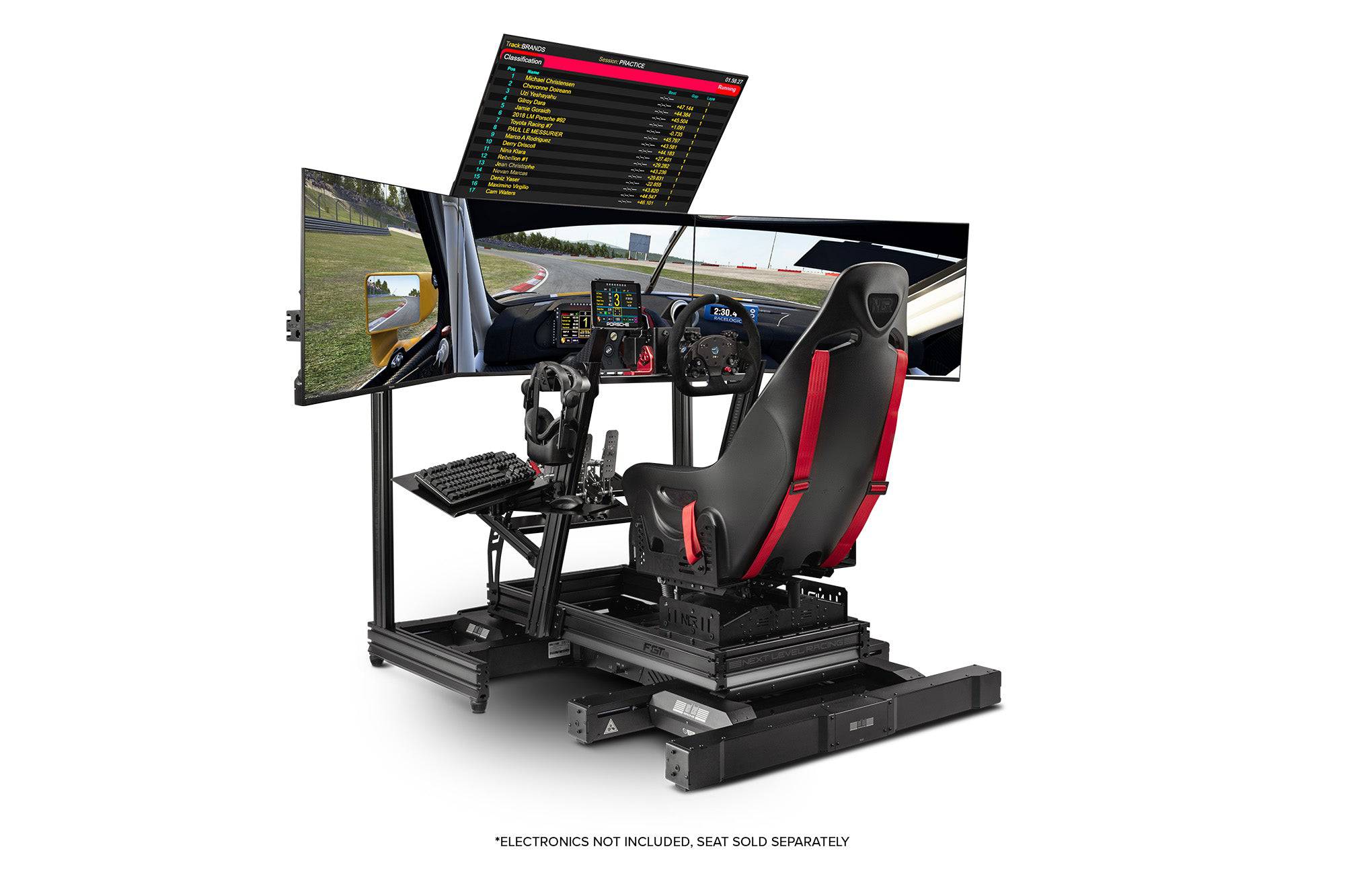 Next Level Racing F-GT Elite aluminum sim racing cockpit with wheel plate for realistic driving simulation setup.