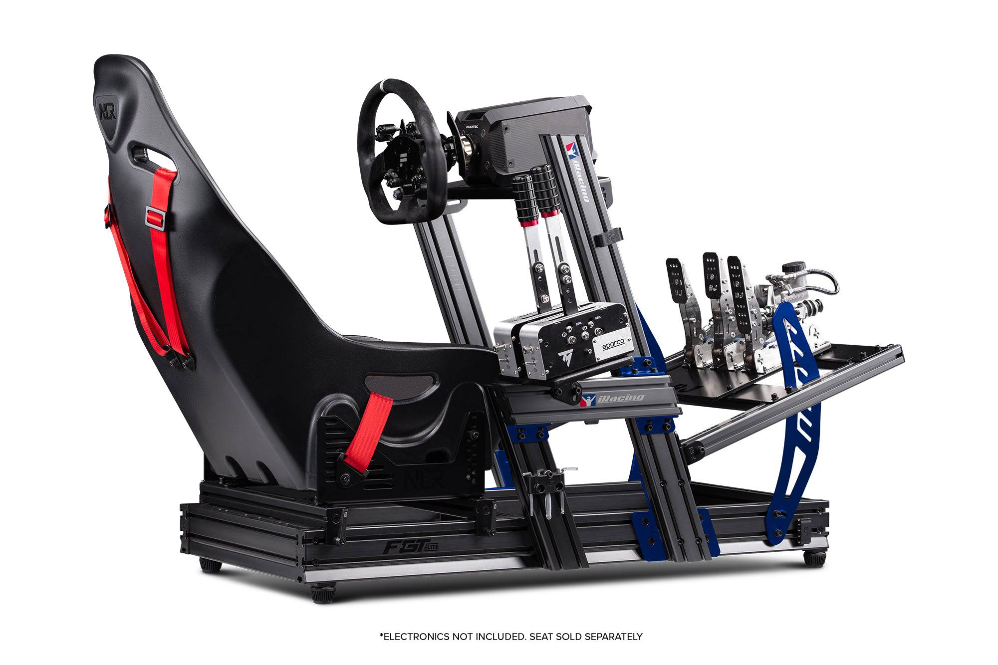 Next Level Racing F-GT Elite sim racing chassis with aluminum profile, designed for Formula and GT racing, iRacing edition.